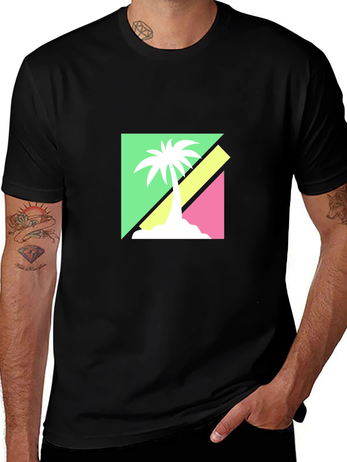 Variant 17 of Retro Palm Tree Graphic Tee - Black