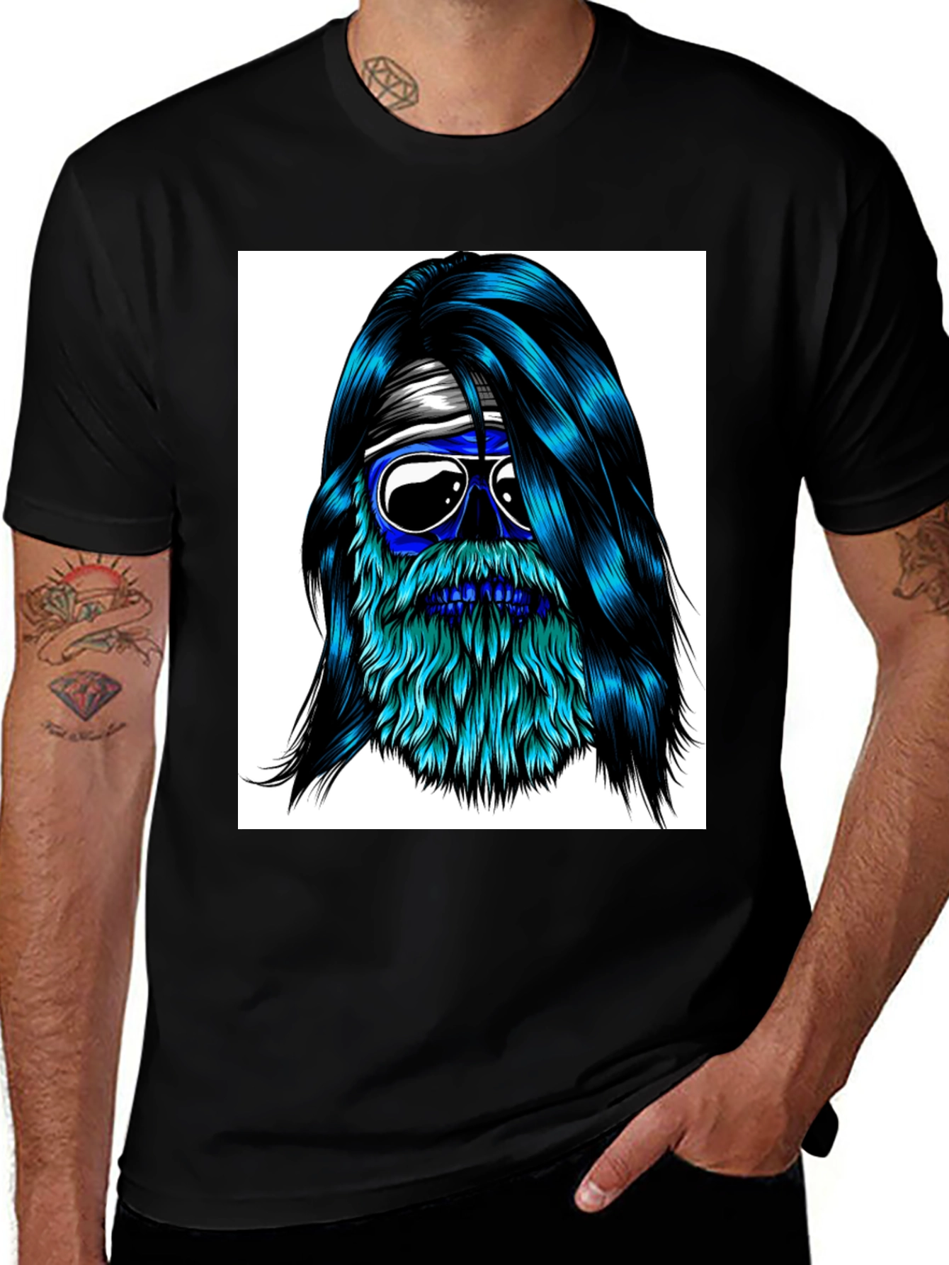 Variant 11 of Cool Blue Bearded Skull T-Shirt
