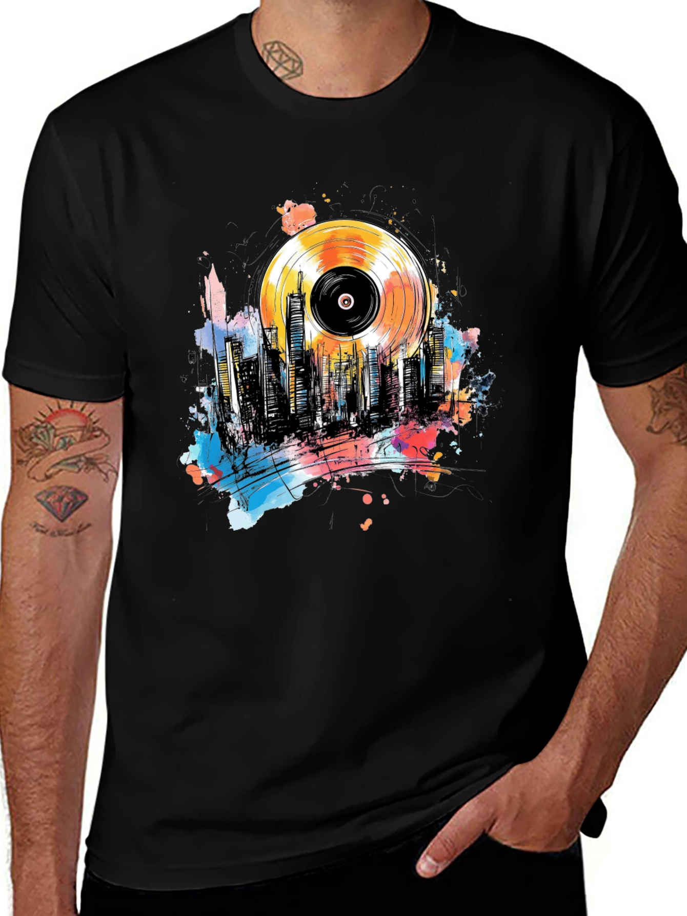 Variant 9 of Vinyl Record Cityscape Graphic Tee