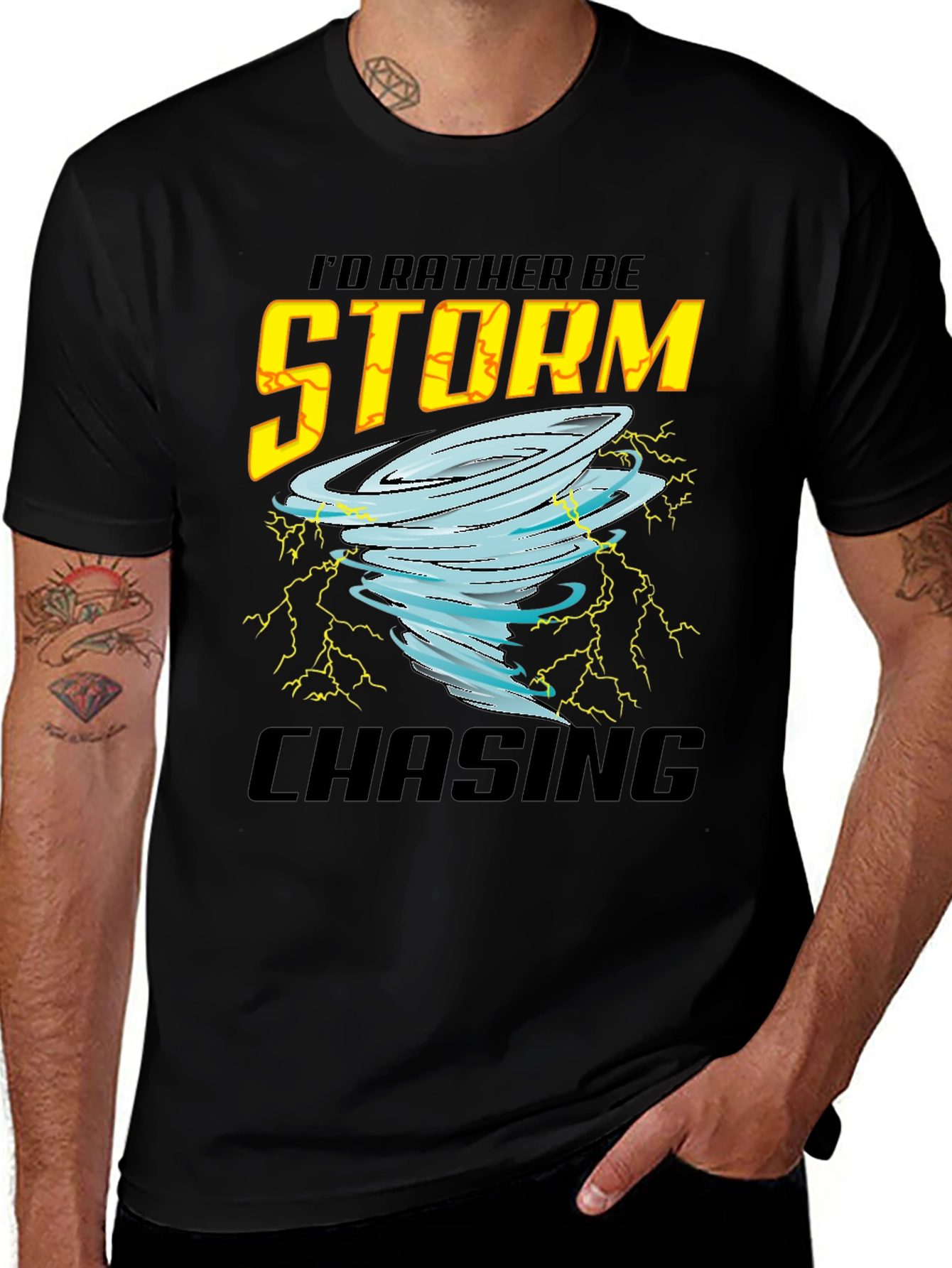 Variant 23 of Storm Chasing Graphic Tee - Black Cotton T-Shirt