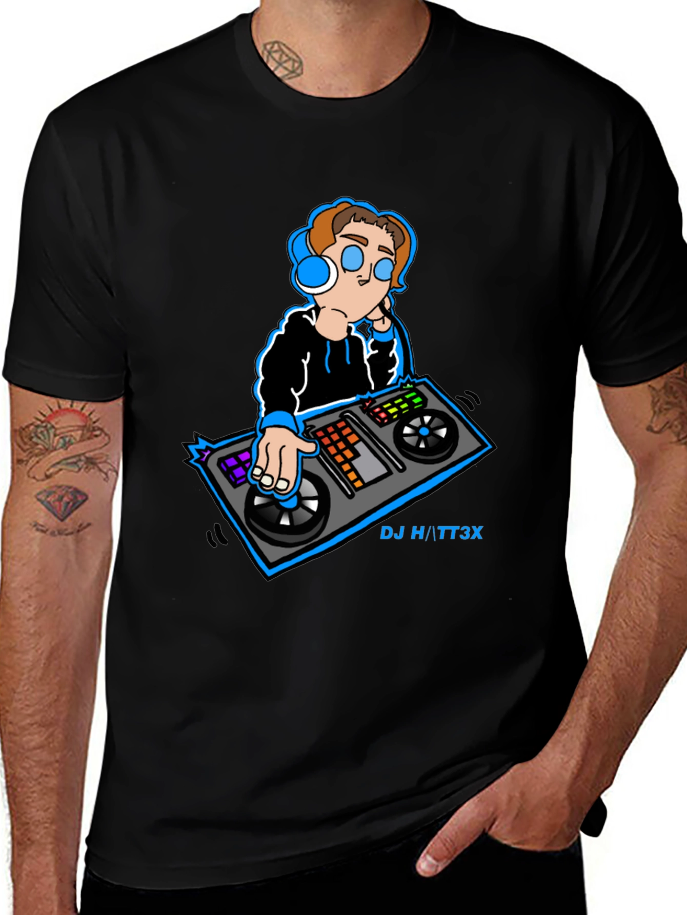 Variant 2 of Cool DJ Graphic Black T-Shirt