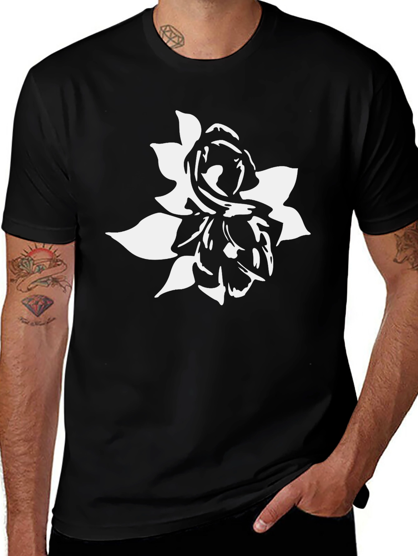 Variant 30 of Rose Graphic Tee - Black Cotton Blend Casual Shirt