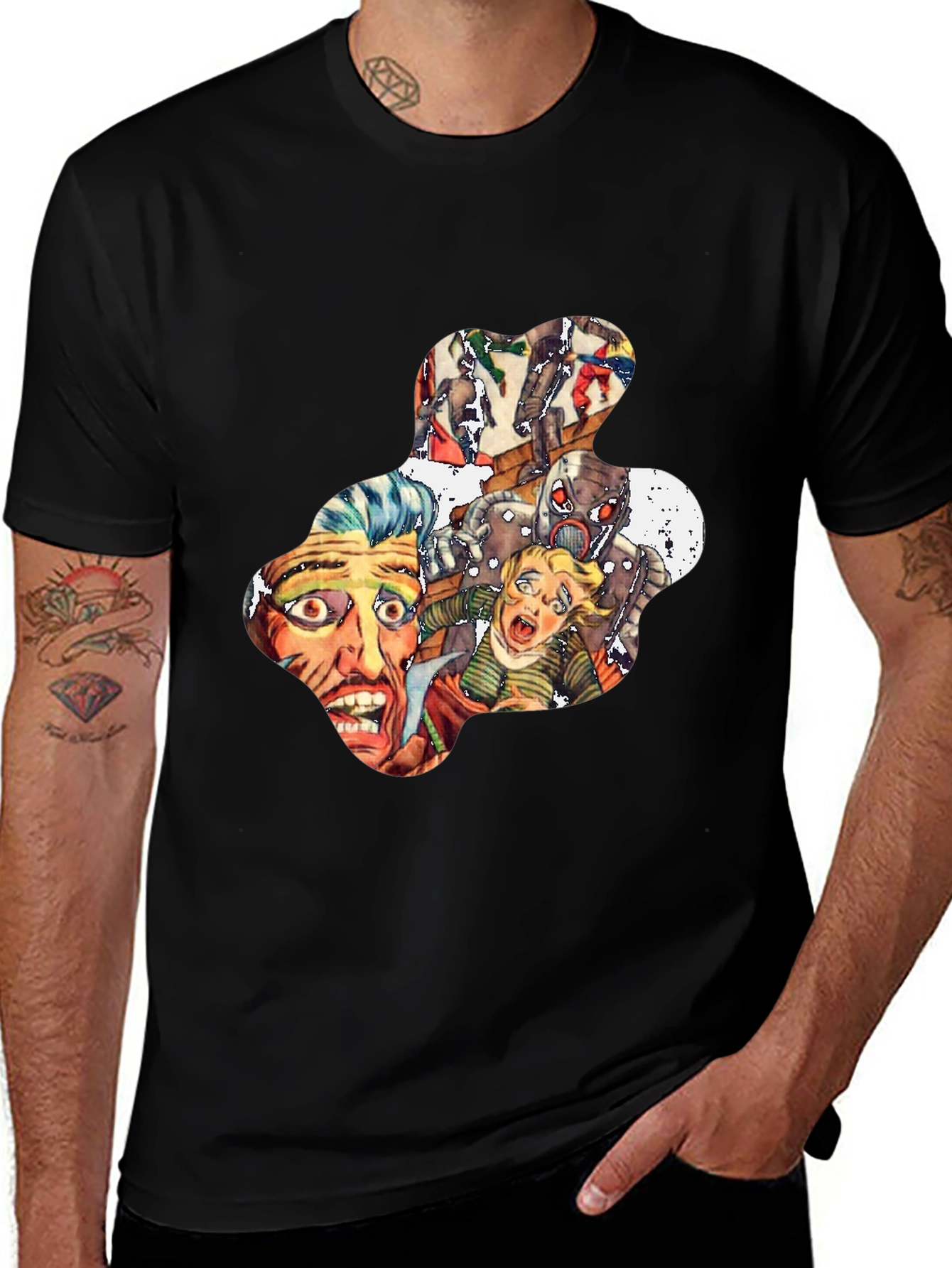 Variant 17 of Retro Horror Comic Print Black T-Shirt