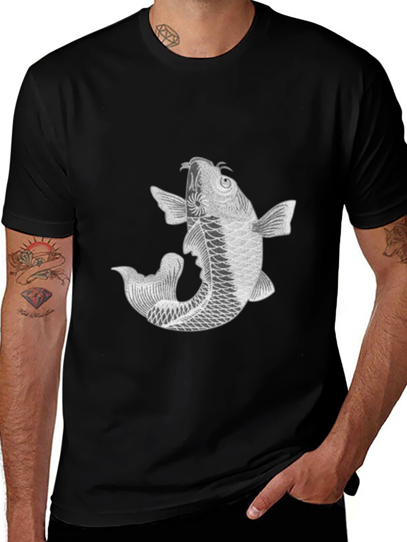 Variant 25 of Koi Fish Graphic Print Black T-Shirt