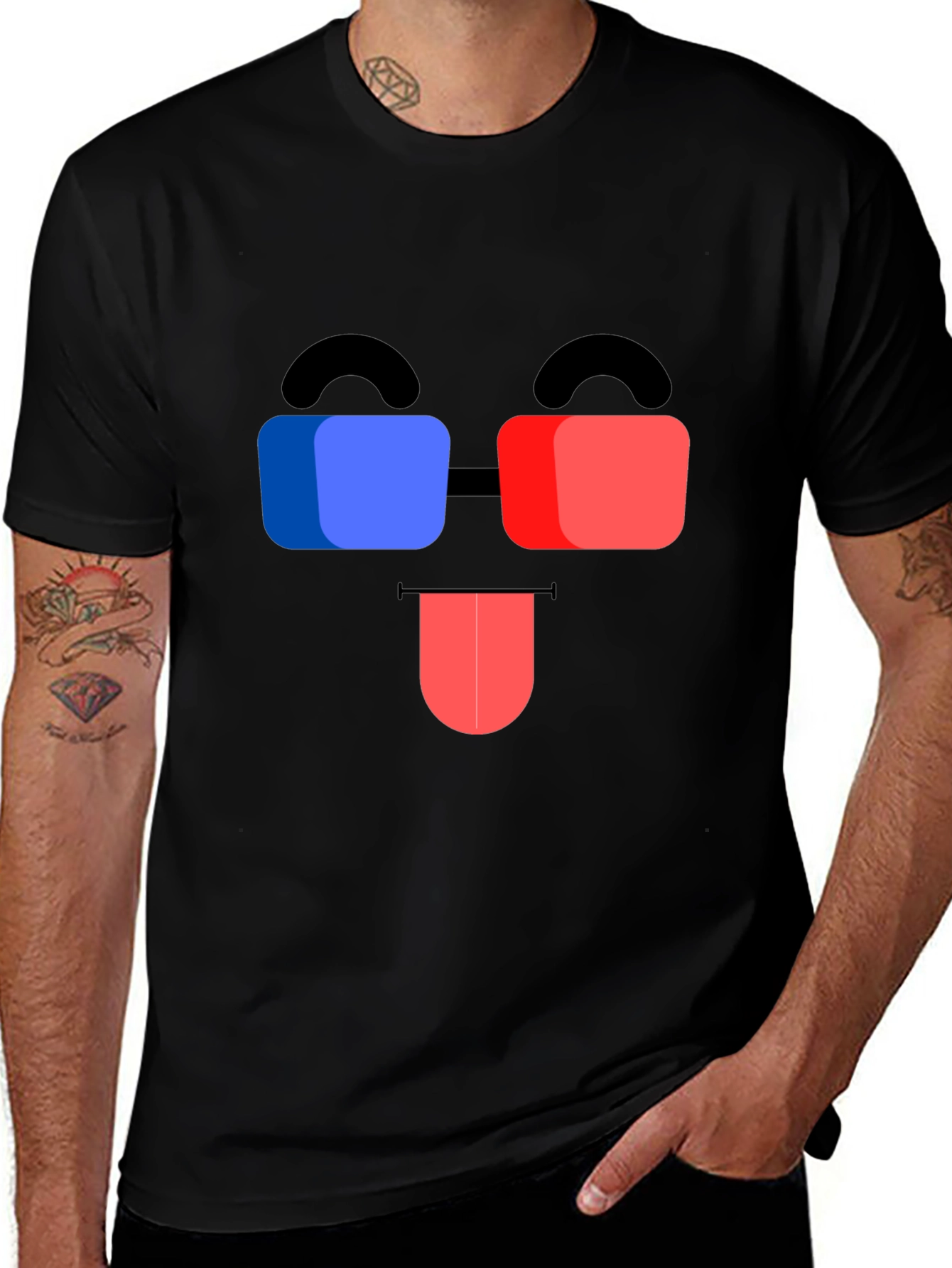 Variant 14 of Funny 3D Glasses Face Black T-Shirt