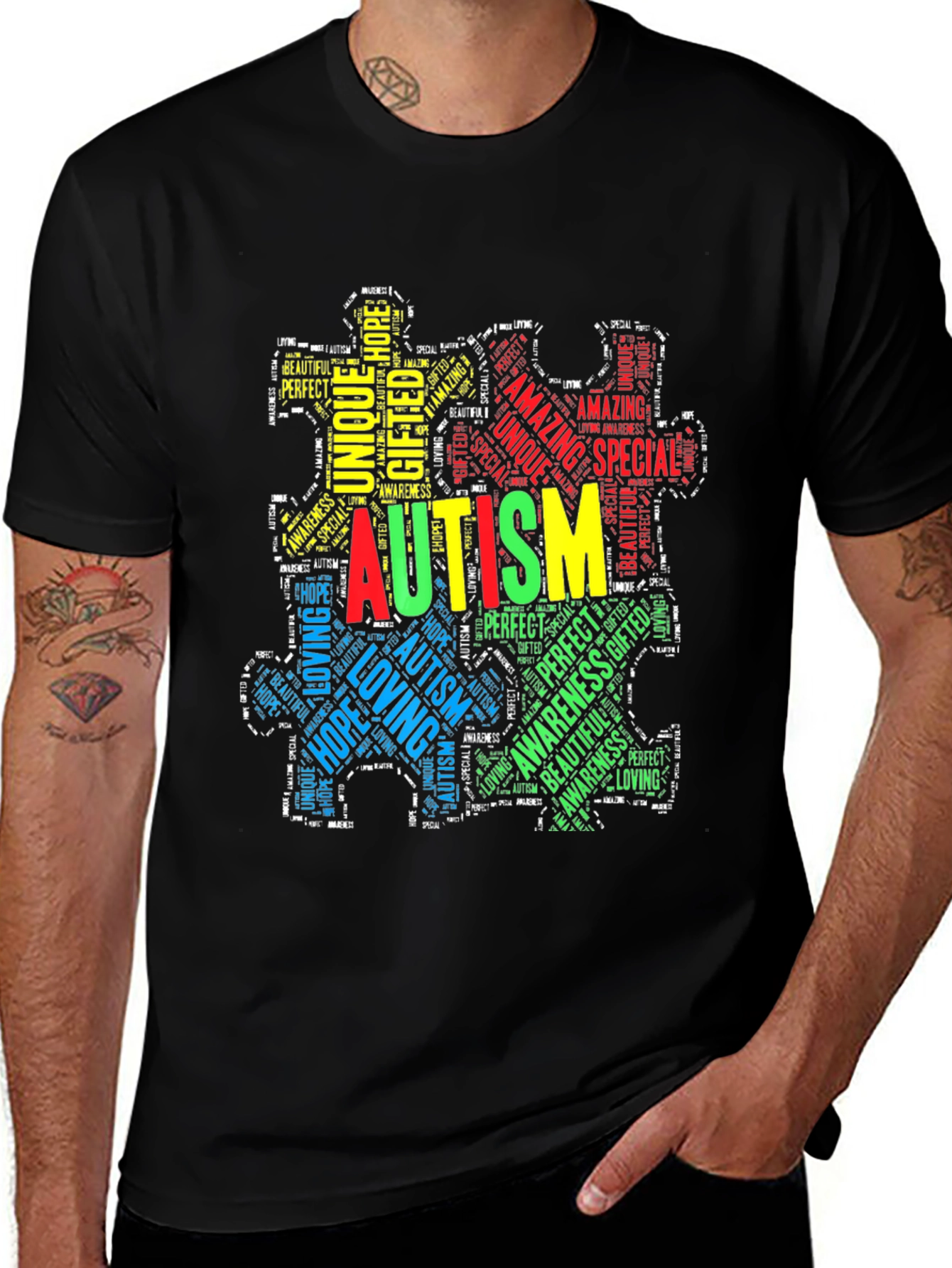 Autism Awareness Puzzle Piece Word Art T-Shirt