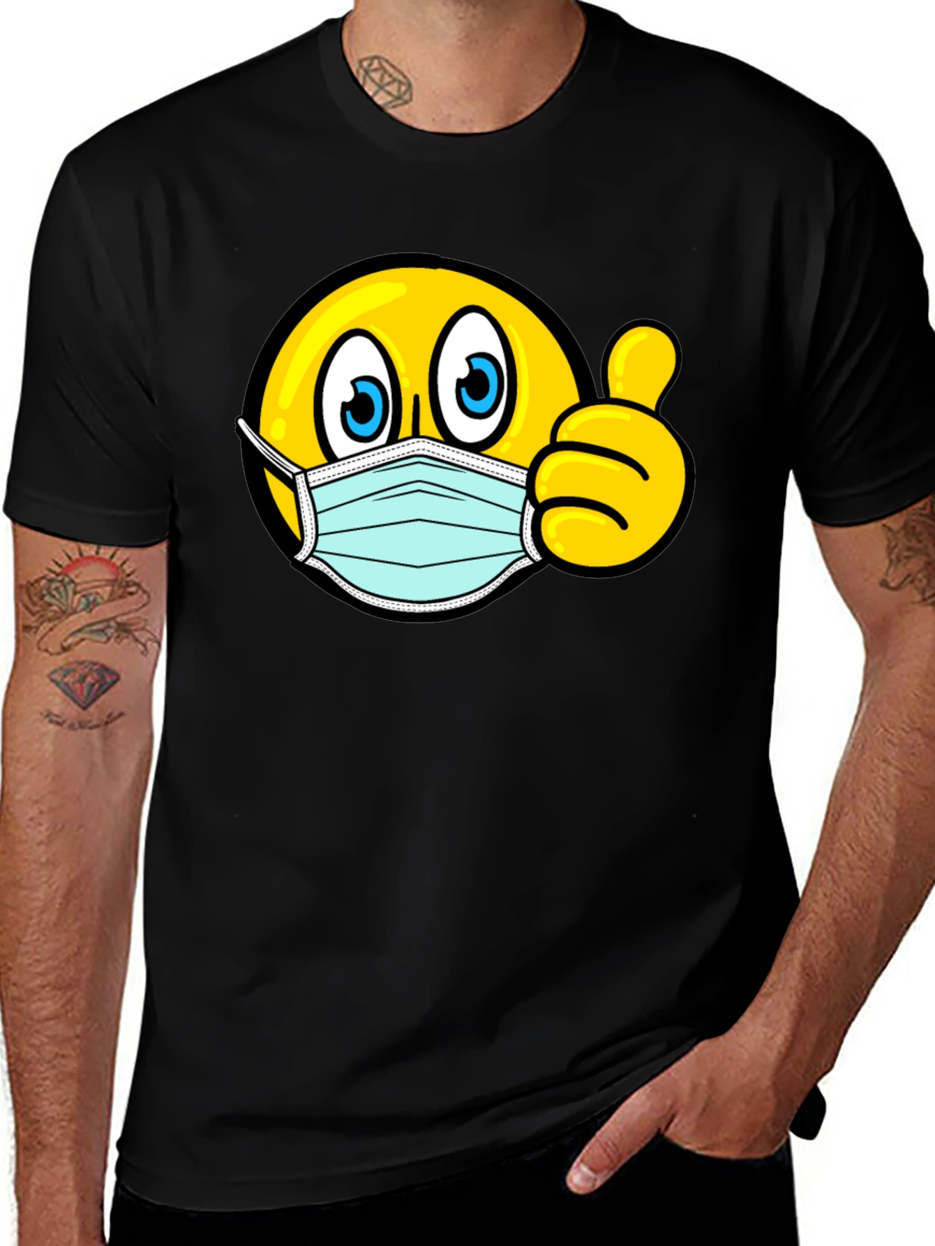Variant 9 of Masked Emoji Black T-Shirt - Stay Safe and Stylish!