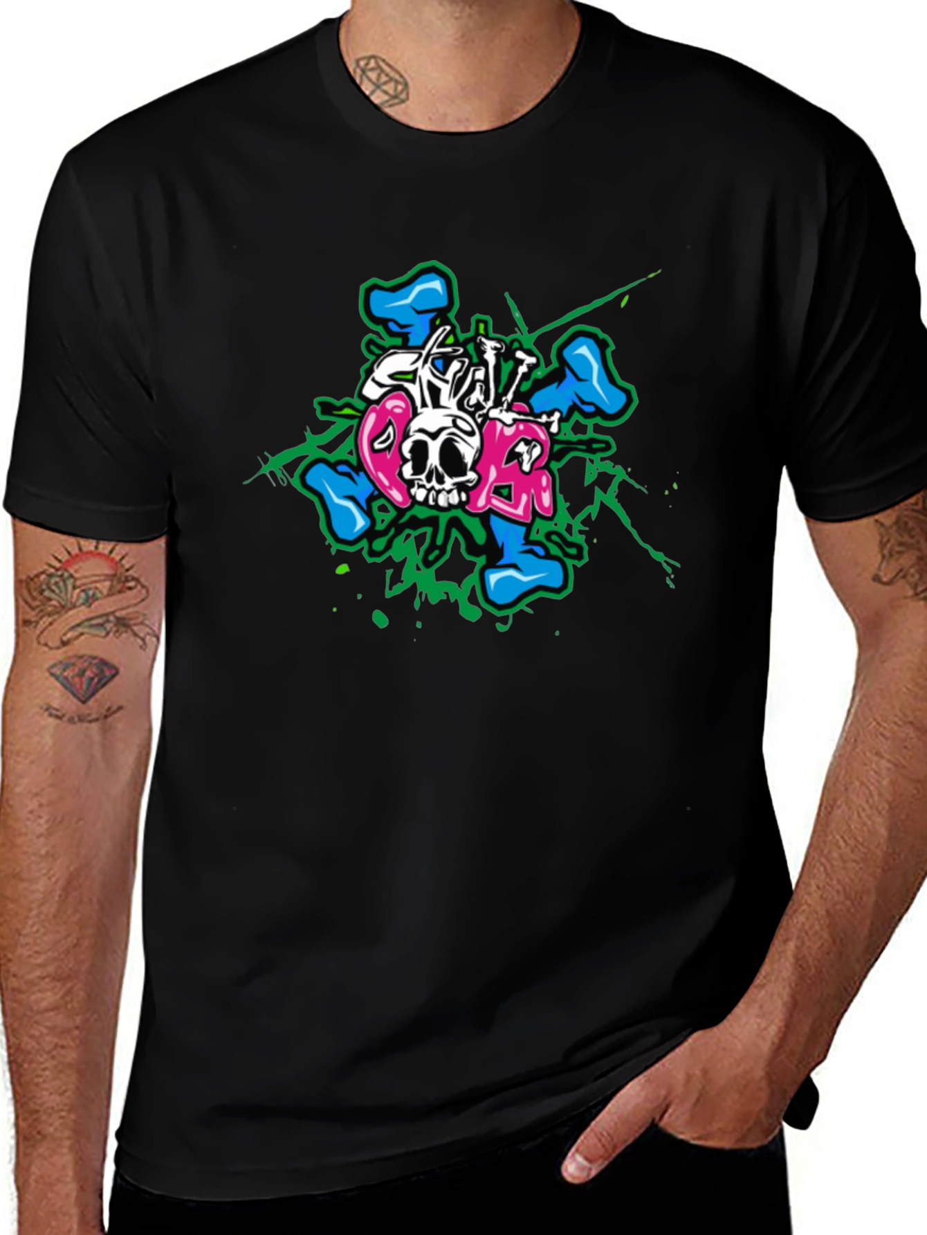 Variant 29 of Edgy Skull Graffiti Graphic Print Black T-Shirt