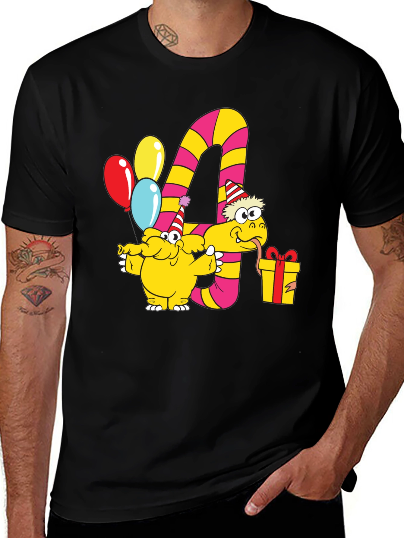 Variant 5 of Kids' Birthday T-Shirt with Number 4 and Party Animals