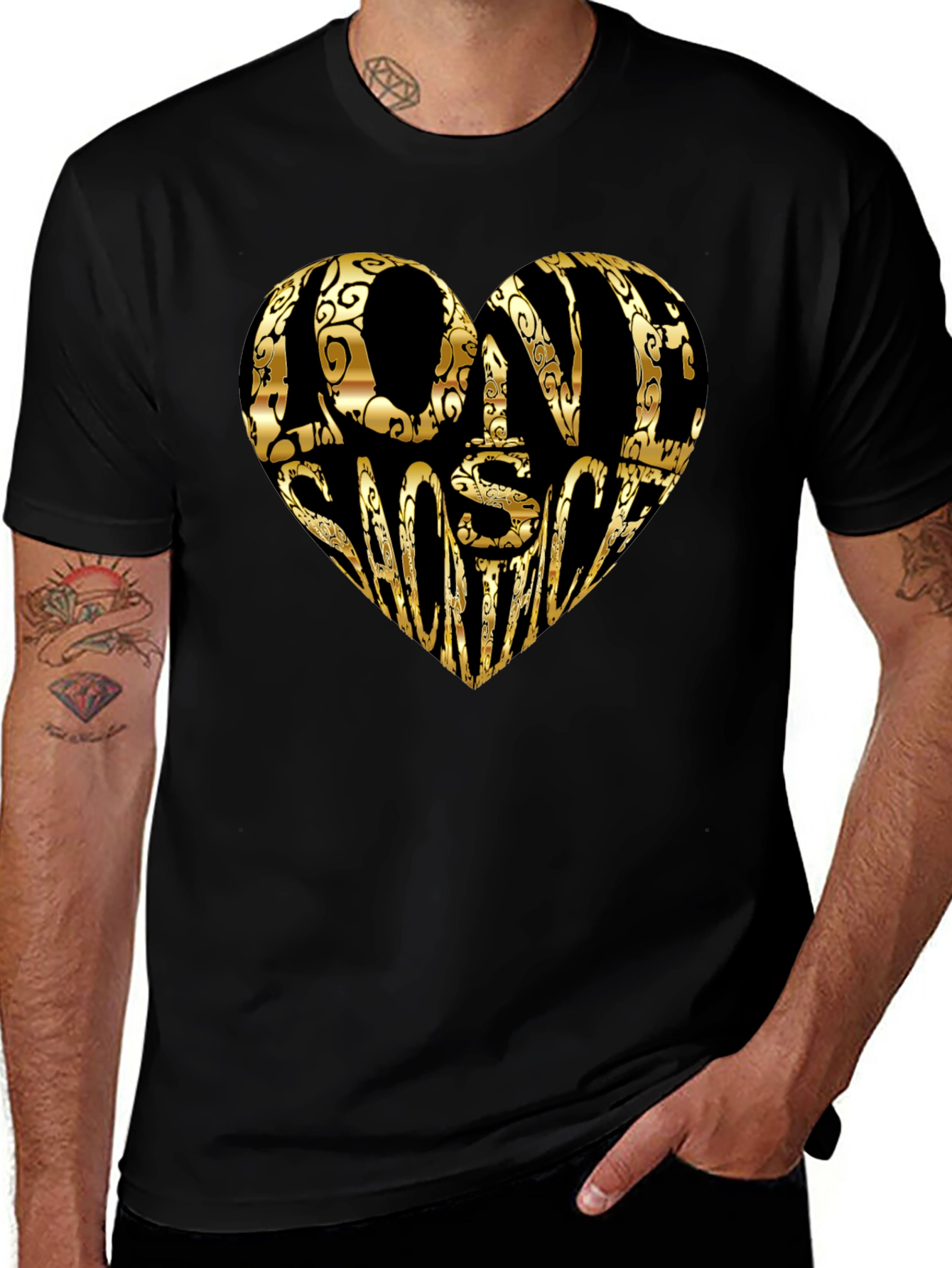 Variant 24 of Gold LOVE SHOOTING Heart Black T-Shirt