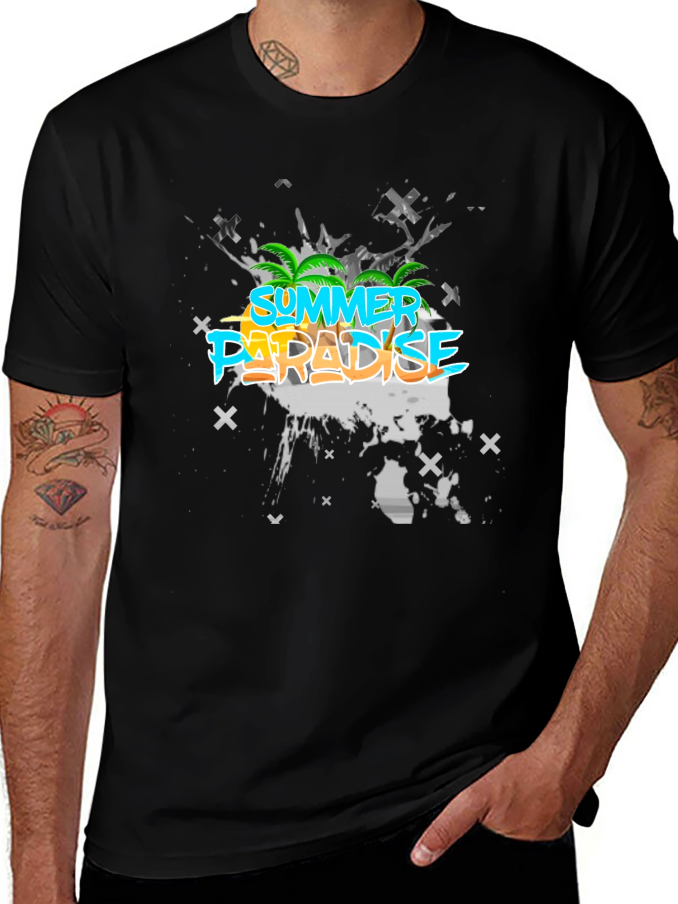 Black Summer Paradise Graphic T-Shirt main image