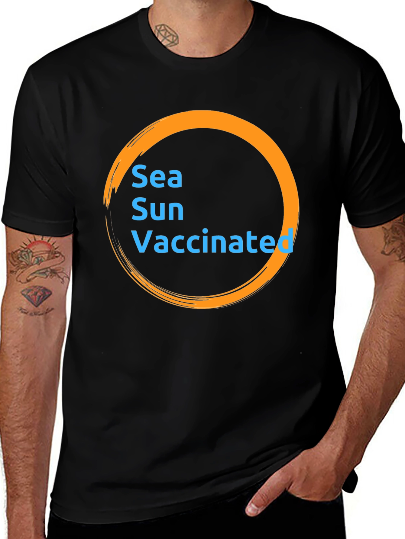 Variant 11 of Sea Sun Vaccinated T-Shirt, Black Cotton Tee