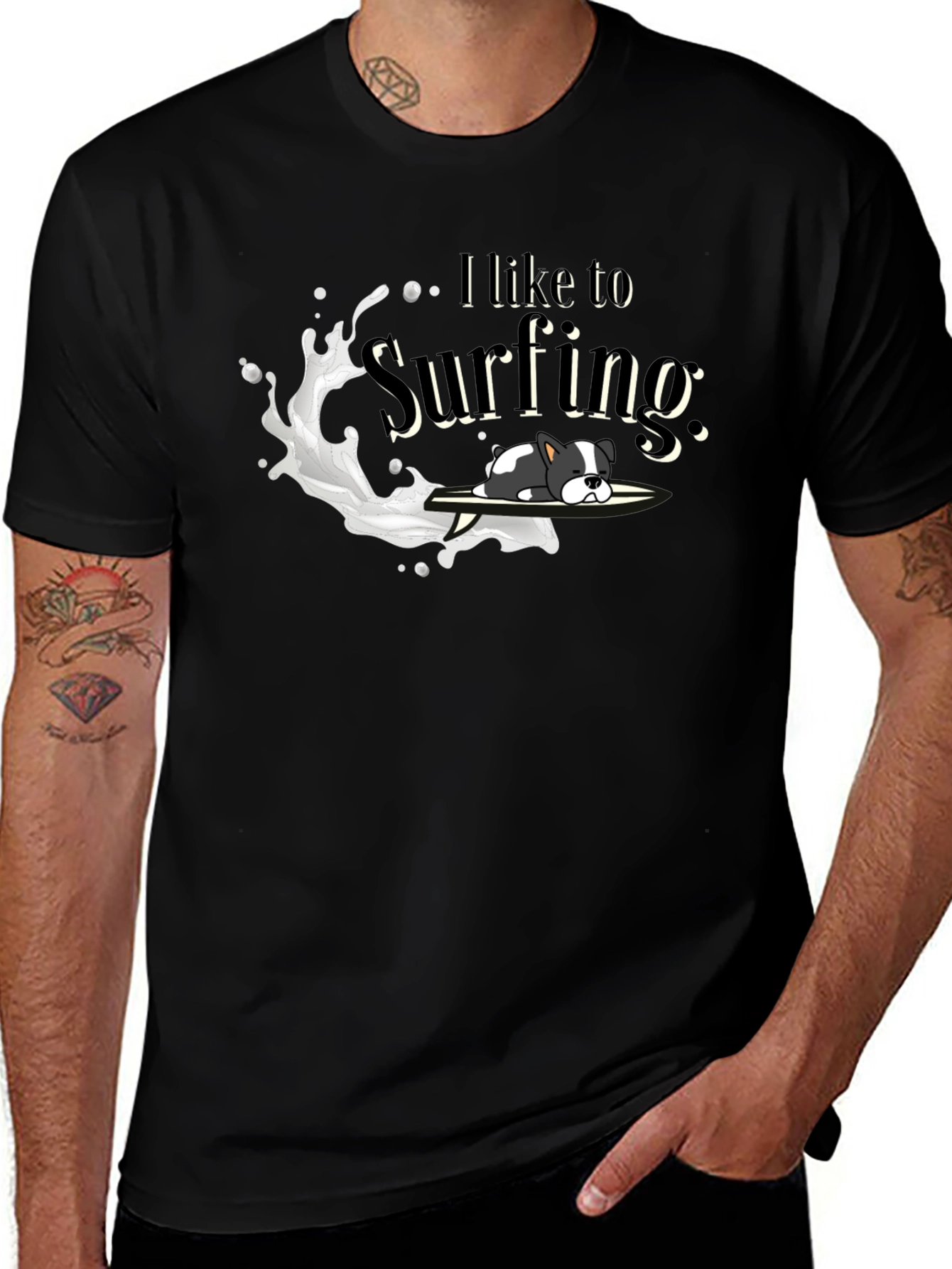 Variant 29 of Dog Surfing Graphic Tee - Unisex Black T-Shirt