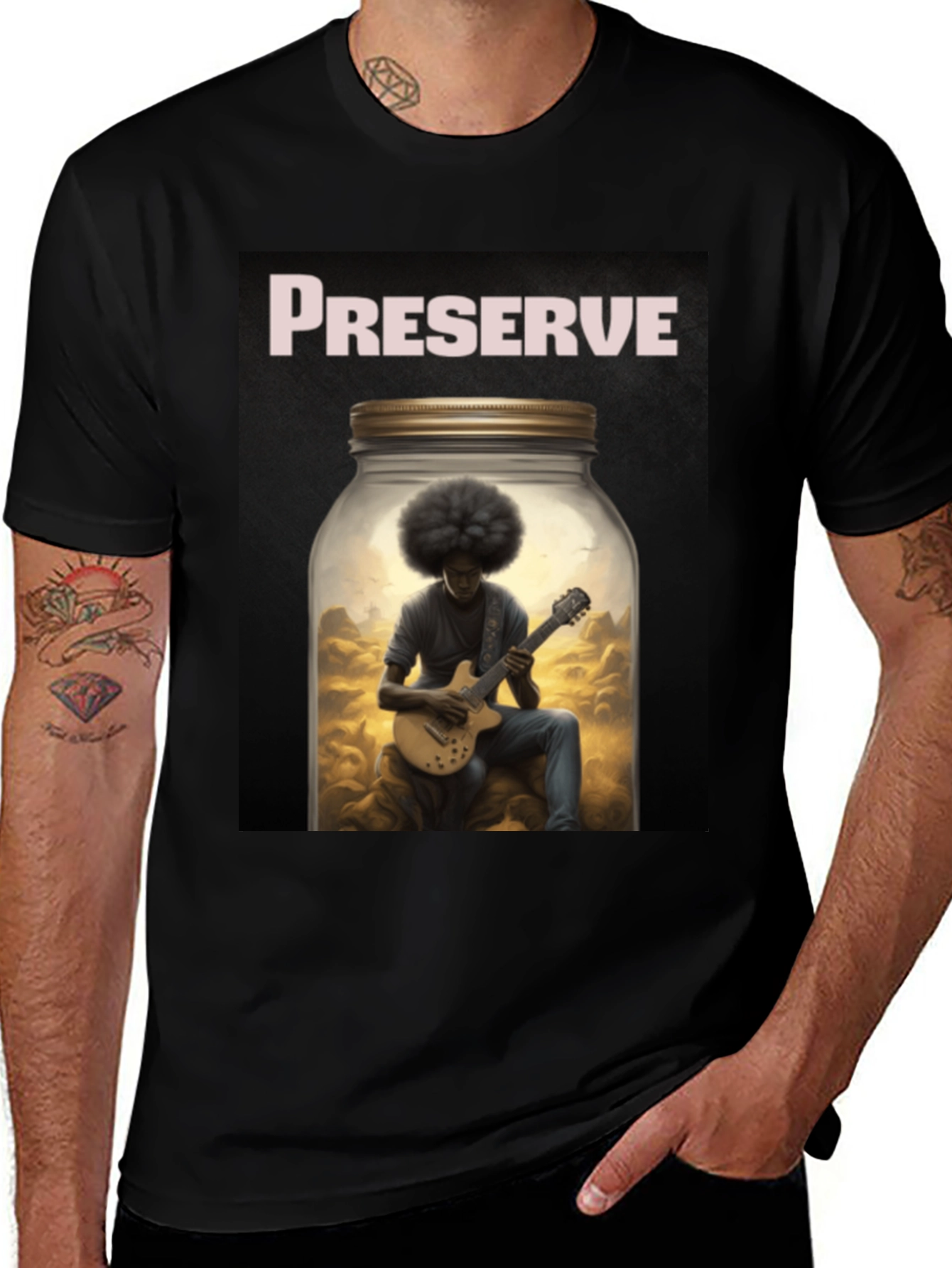 Preserve Afro Guitarist Black T-Shirt