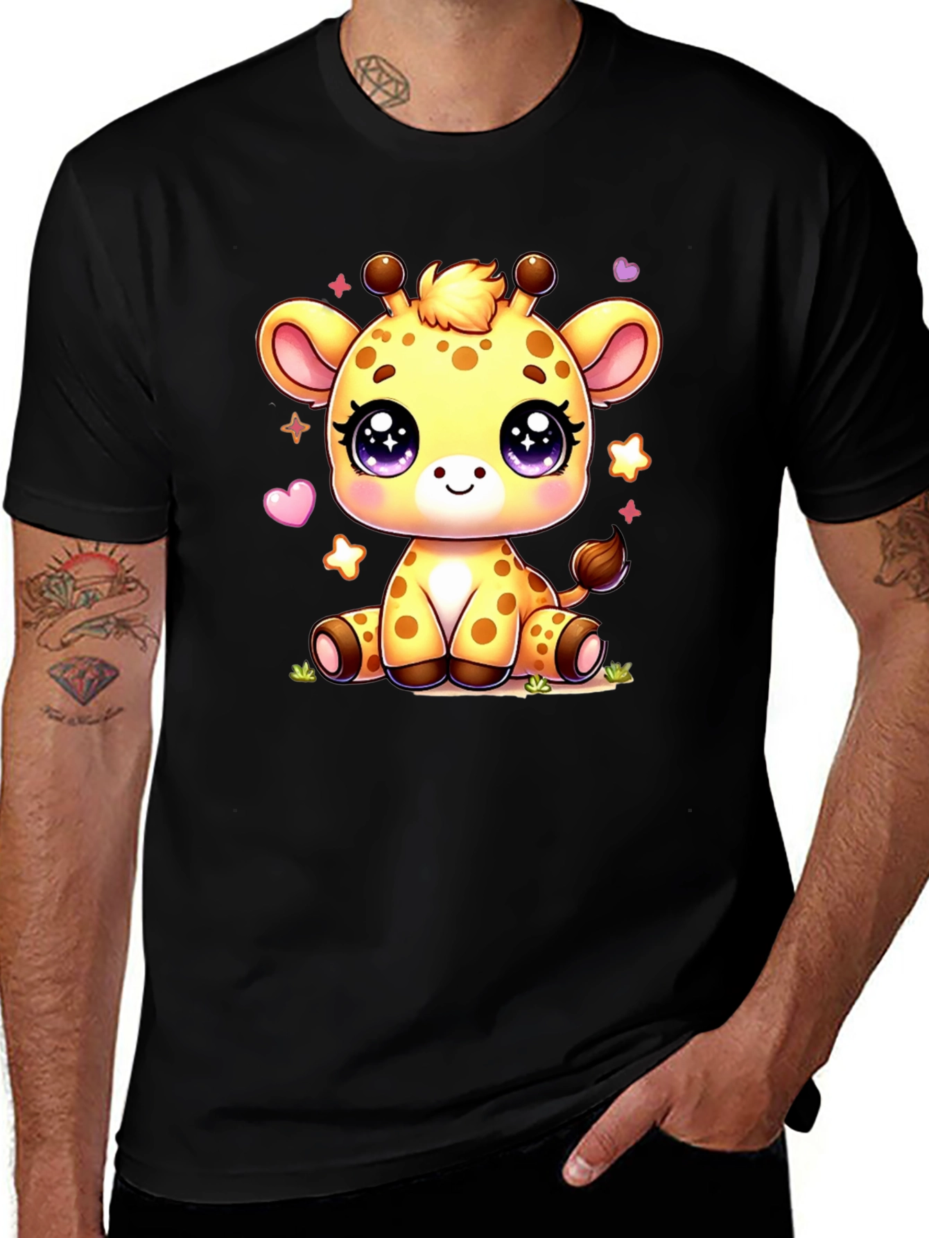 Variant 10 of Cute Giraffe Cartoon Black T-Shirt