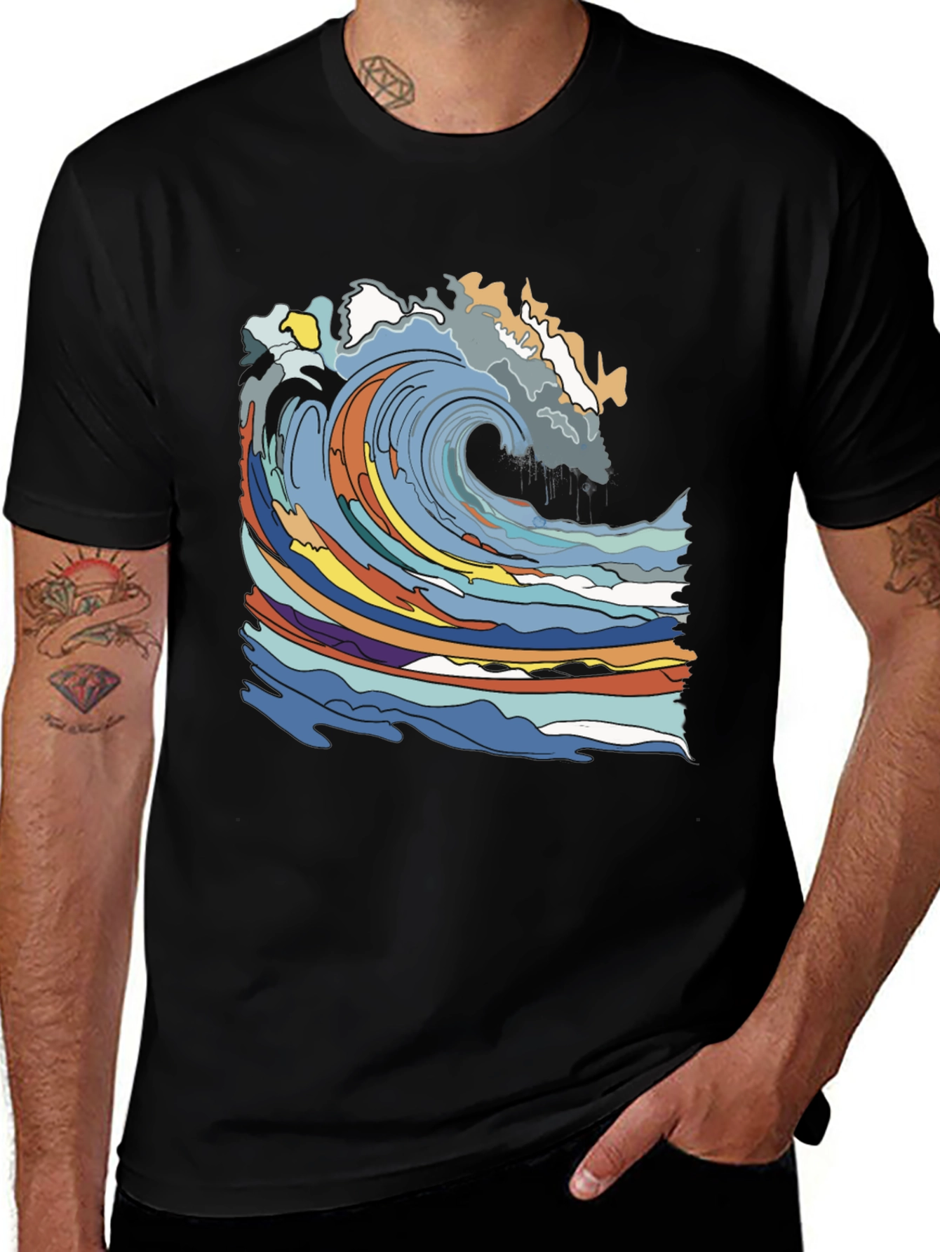Variant 6 of Ocean Wave Graphic T-Shirt - Black
