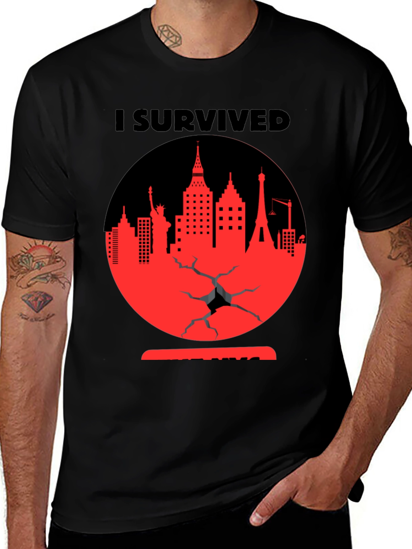 Variant 8 of I Survived Cityscape Graphic Tee - Black