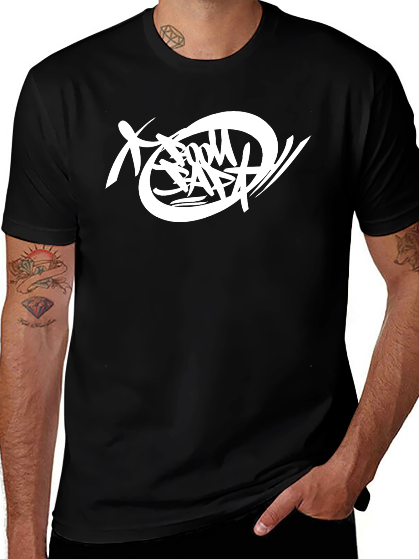 Variant 18 of Graphic Tee: Black T-Shirt with White Abstract Design