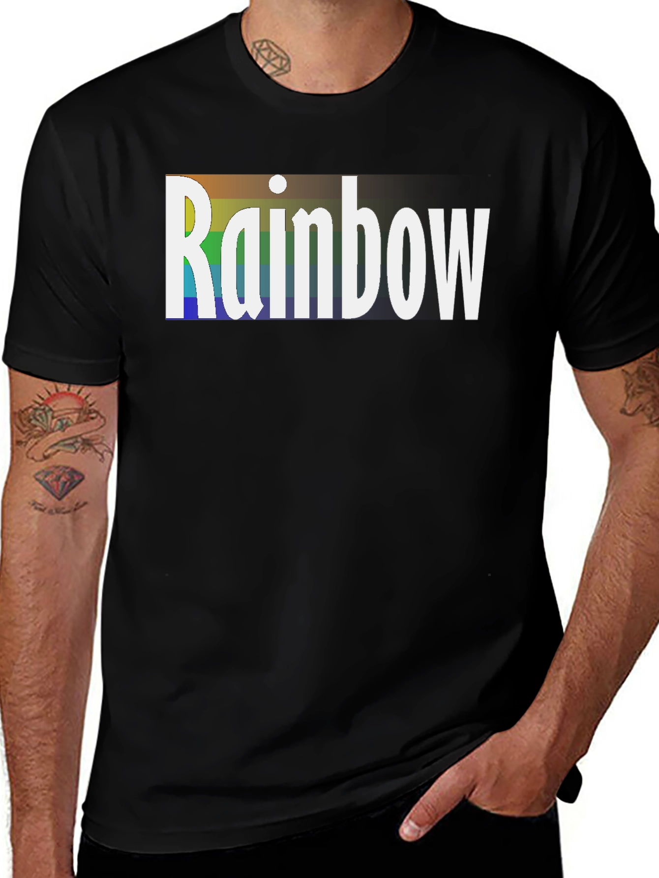 Black Rainbow Graphic Tee - Black Cotton T-Shirt main image