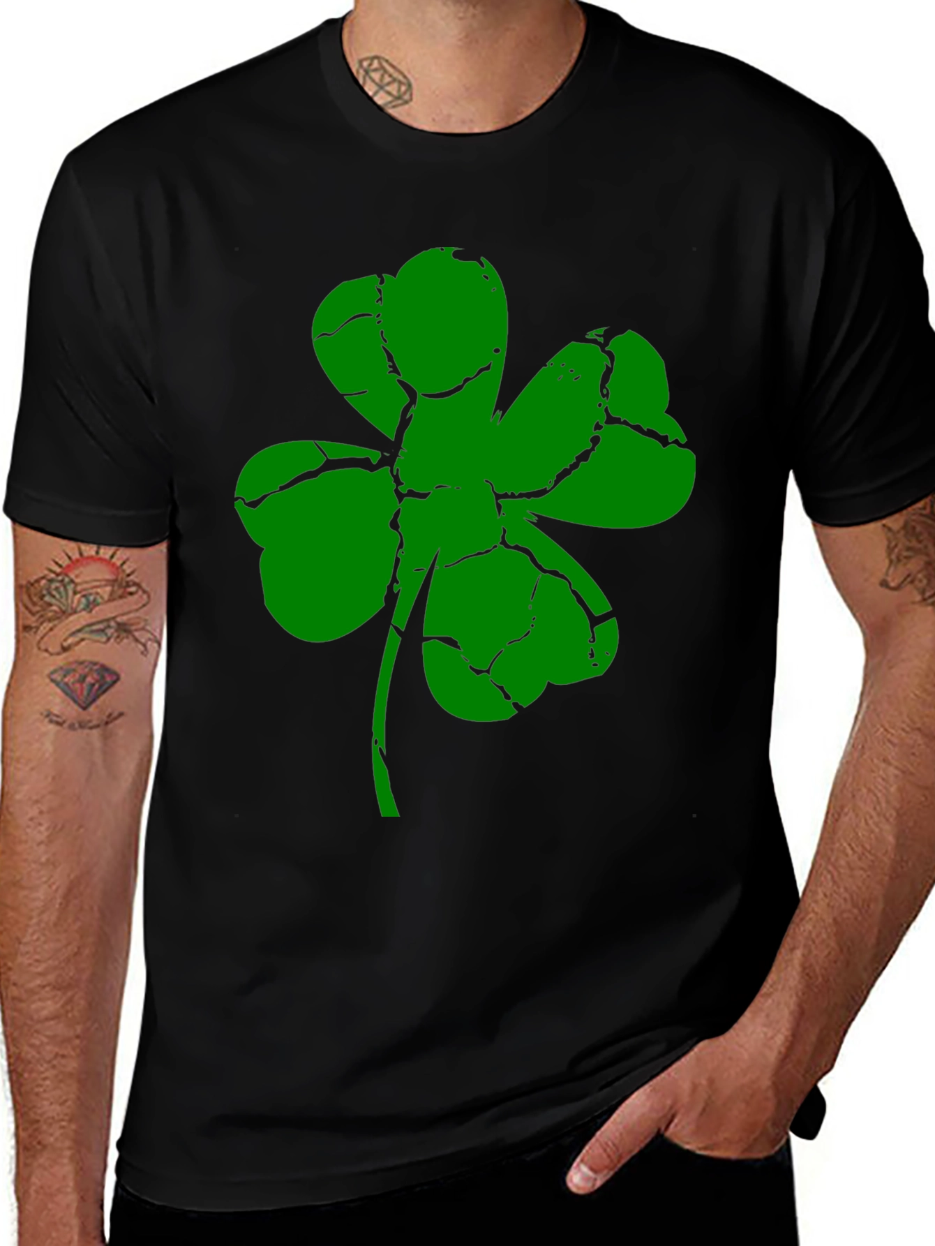 Variant 26 of Lucky Shamrock Graphic Tee - Men's Black T-Shirt