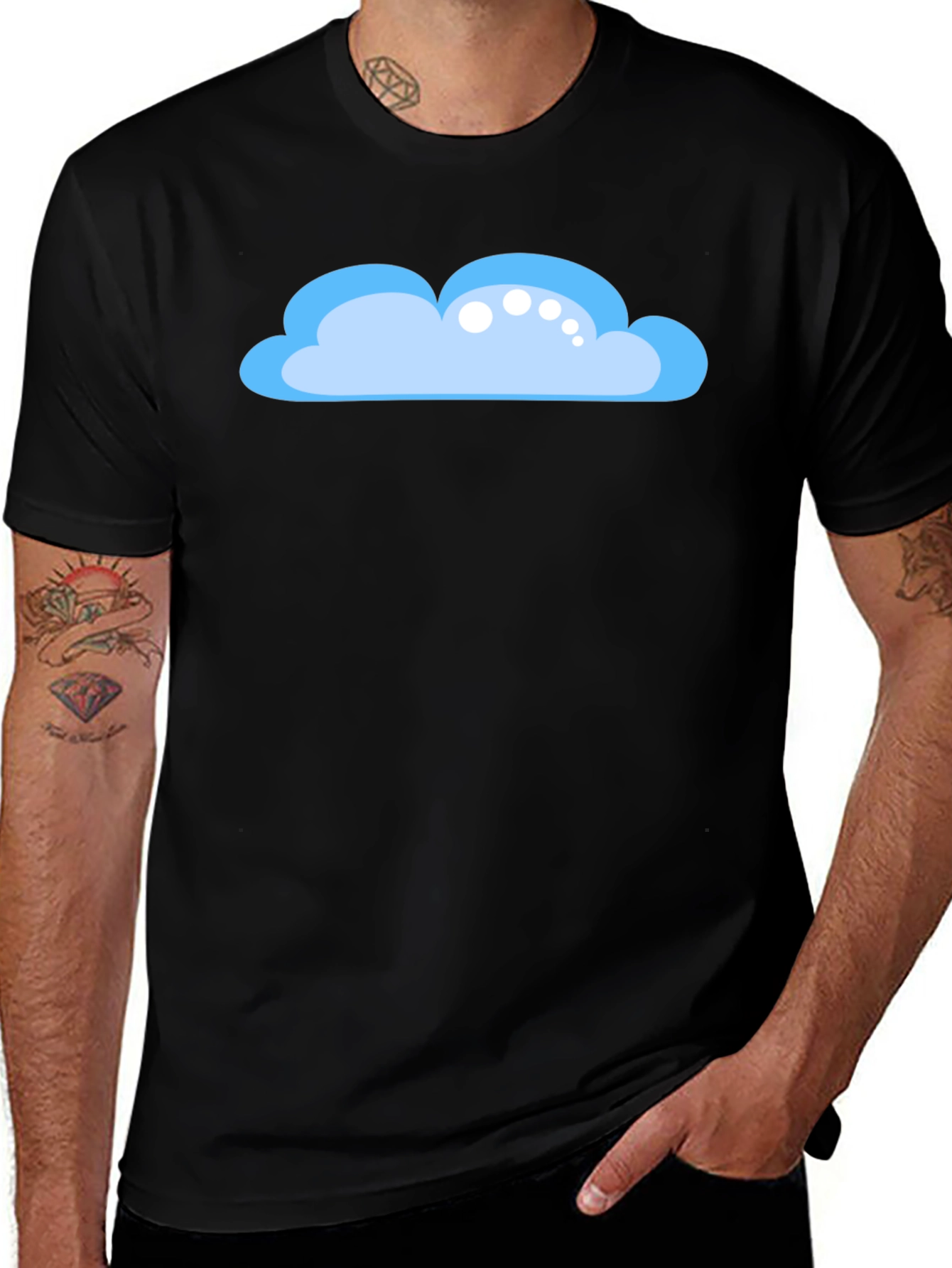 Variant 11 of Cartoon Cloud Black T-Shirt - Weather Fun