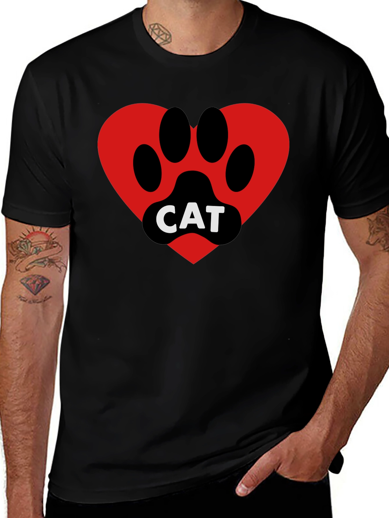Variant 6 of Cat Paw Heart T-Shirt - Black Cotton Blend Tee