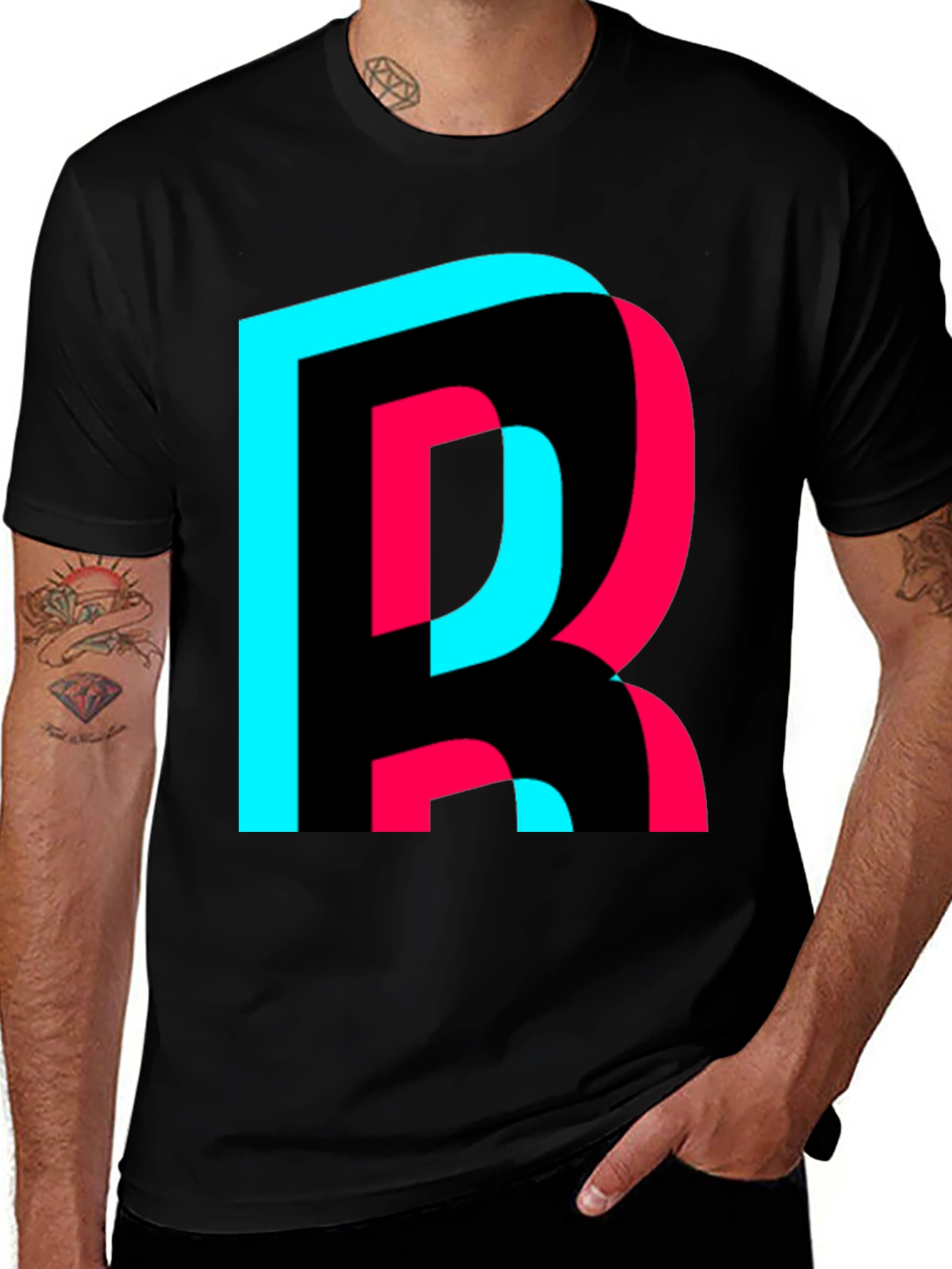 Variant 17 of Trendy Letter R Graphic Tee - Black