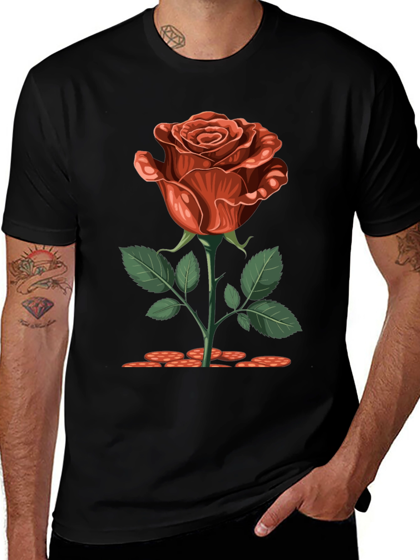 Variant 8 of Rose Graphic Print Black T-Shirt