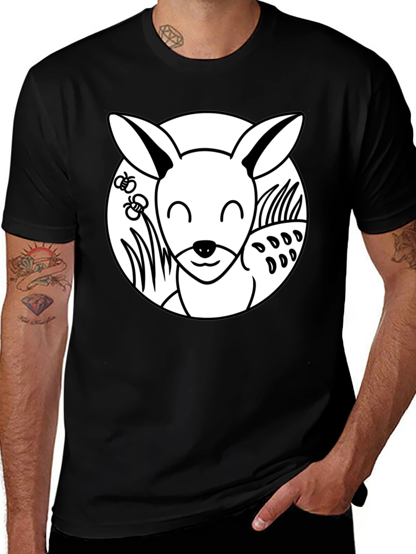 Variant 22 of Cute Cartoon Bunny Black T-Shirt