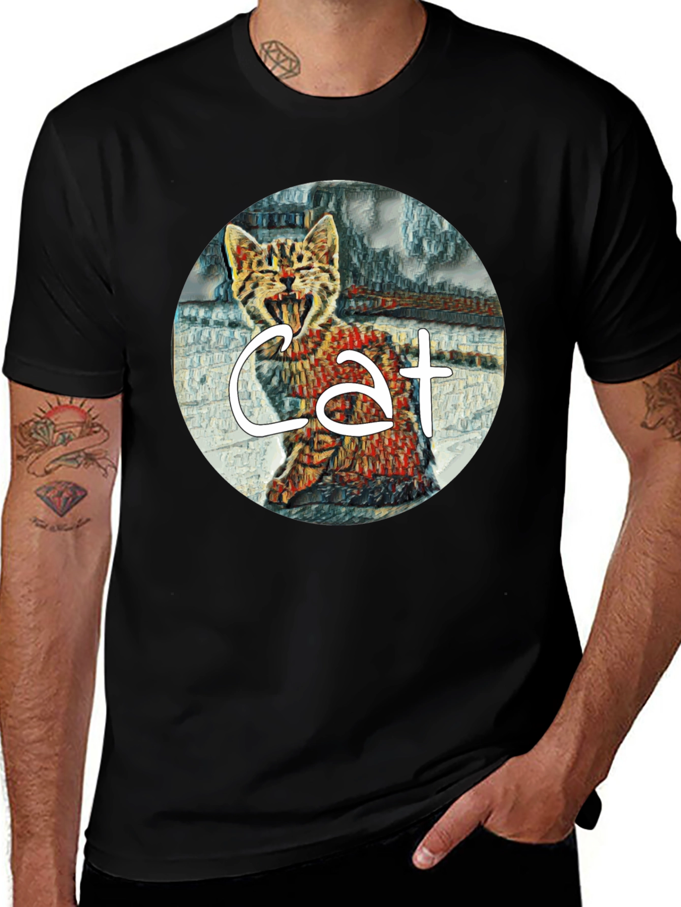 Variant 16 of Cat Graphic Black T-Shirt - Unisex Style