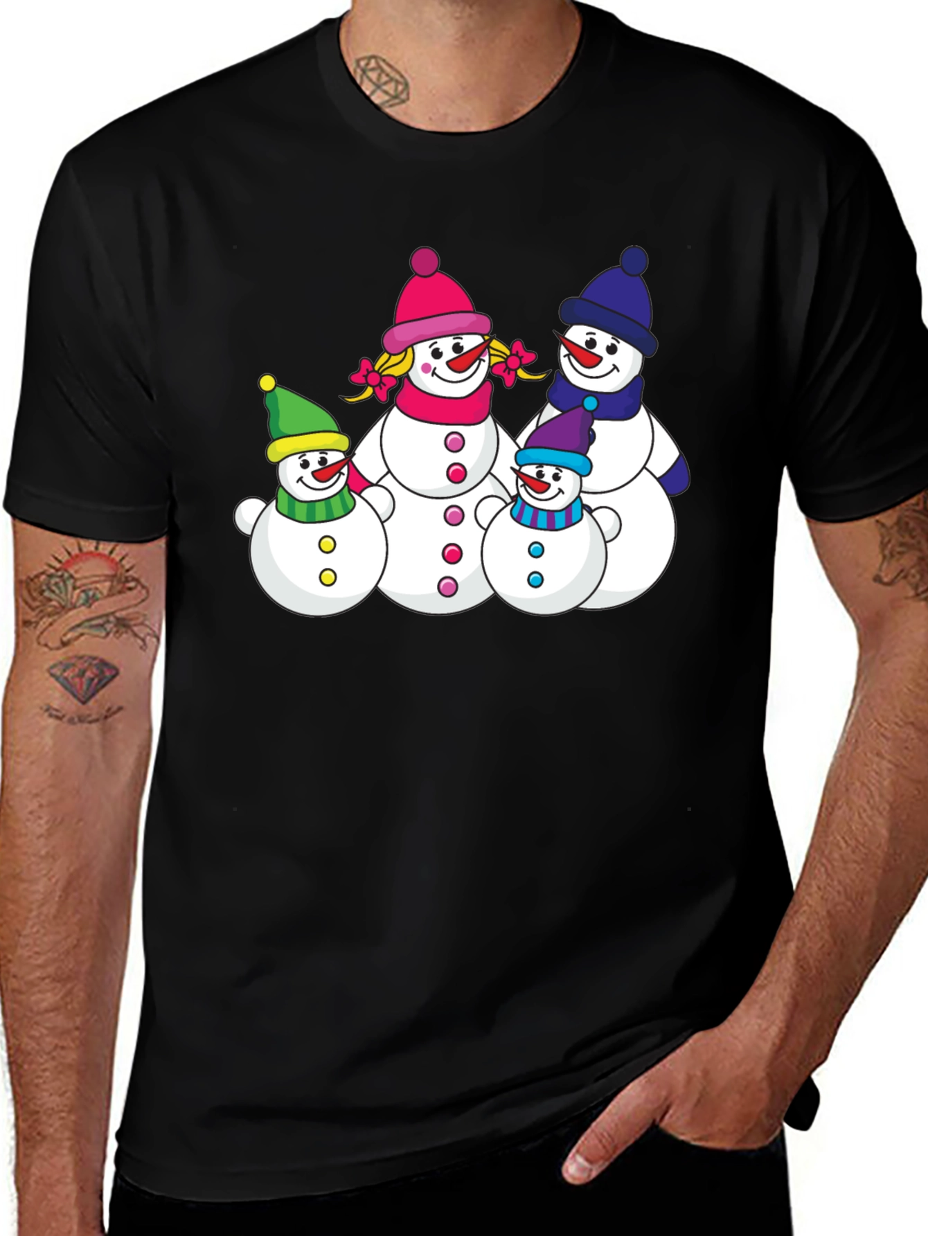 Variant 2 of Snowman Family T-Shirt - Winter Holiday Apparel