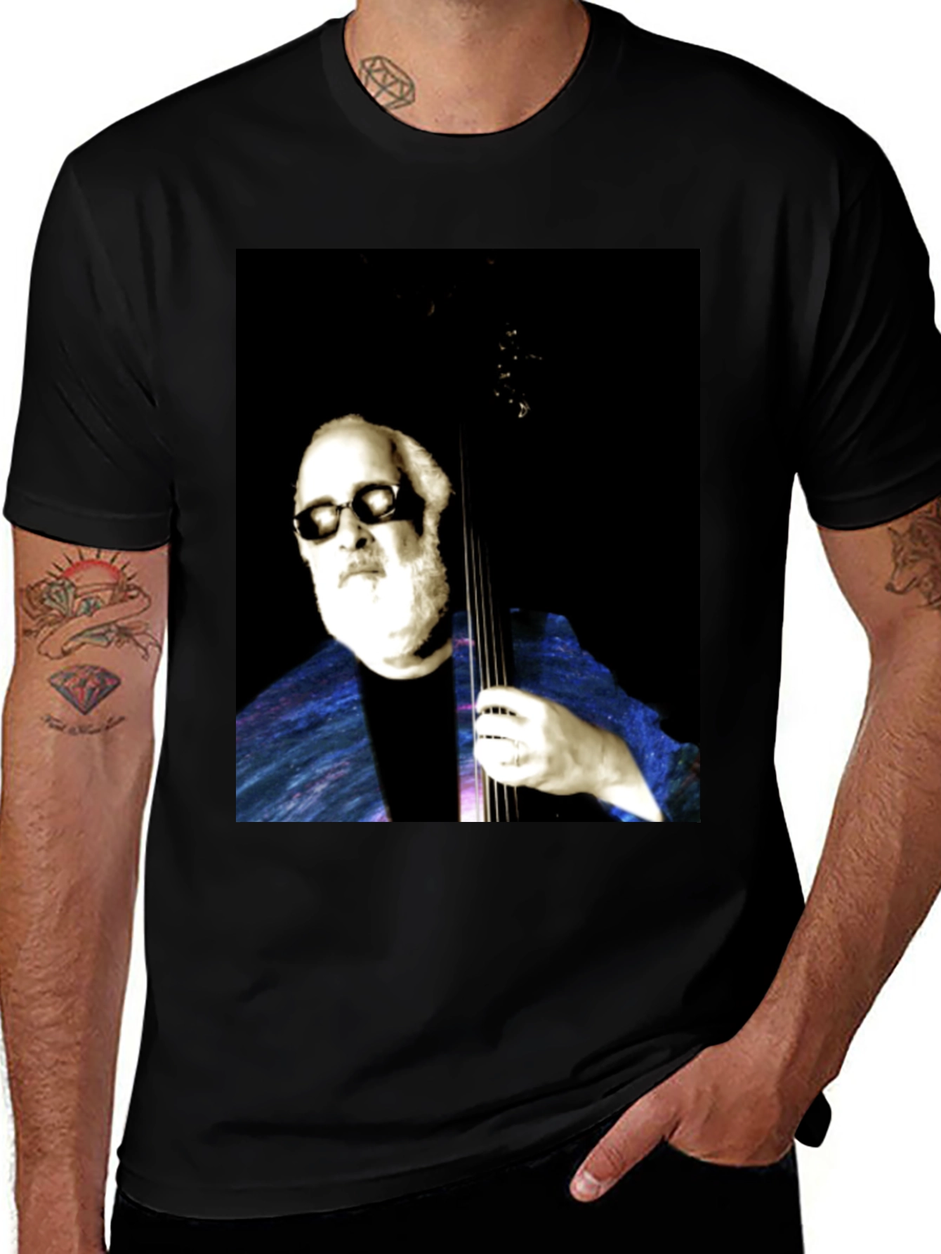 Cool Musician Portrait Black T-Shirt