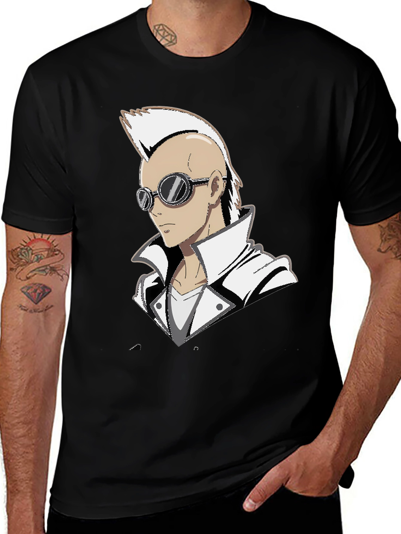 Variant 5 of Anime Punk Graphic Tee - Black Cotton Shirt