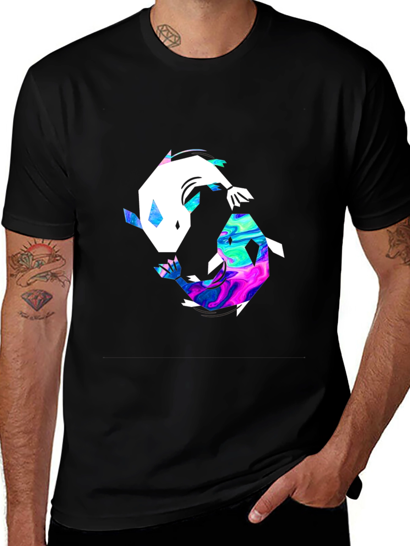 Variant 17 of Yin Yang Koi Fish Graphic Tee - Black Casual T-Shirt