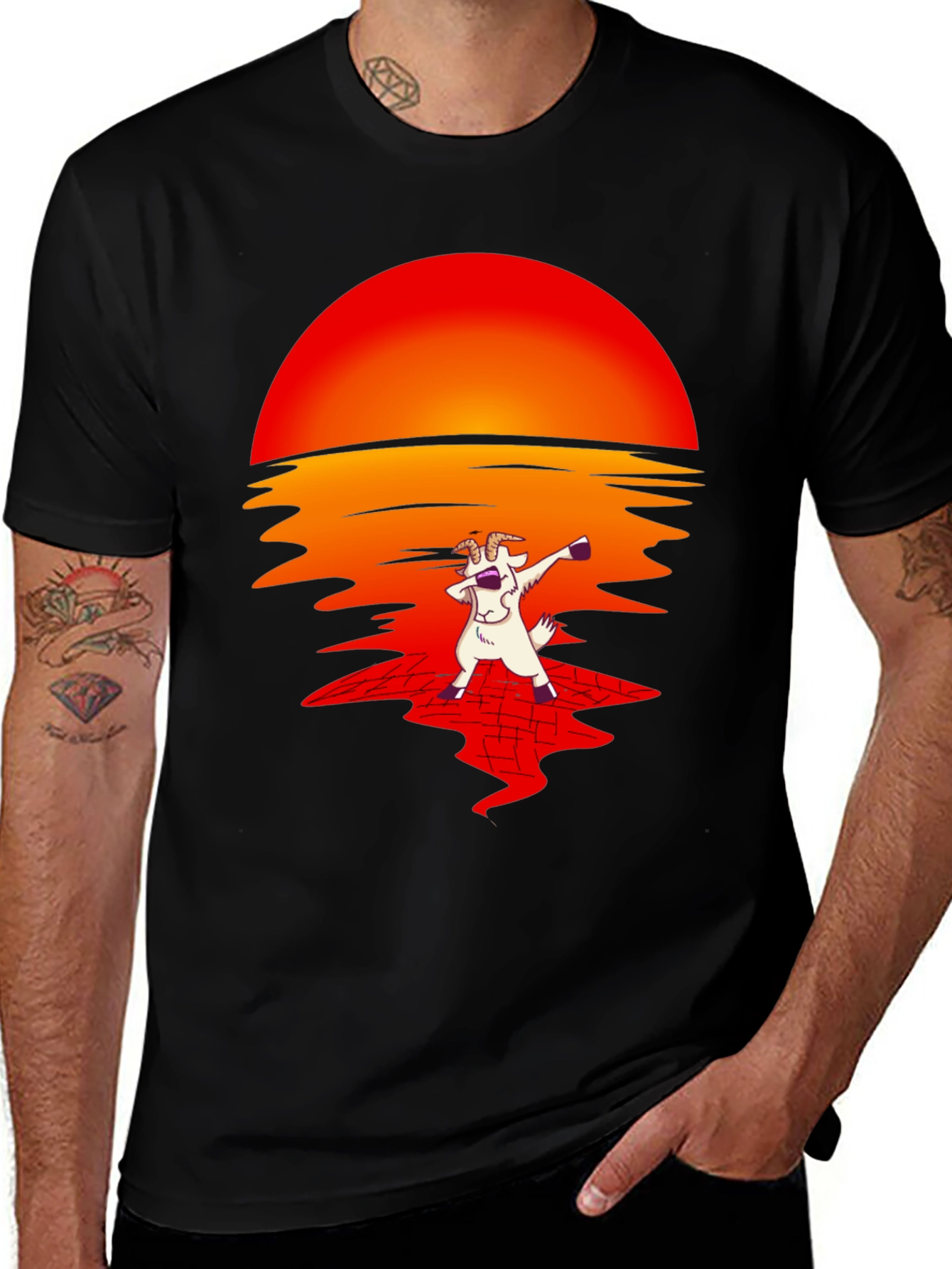 Variant 9 of Goat Dabbing Sunset Graphic Tee - Cool & Unique
