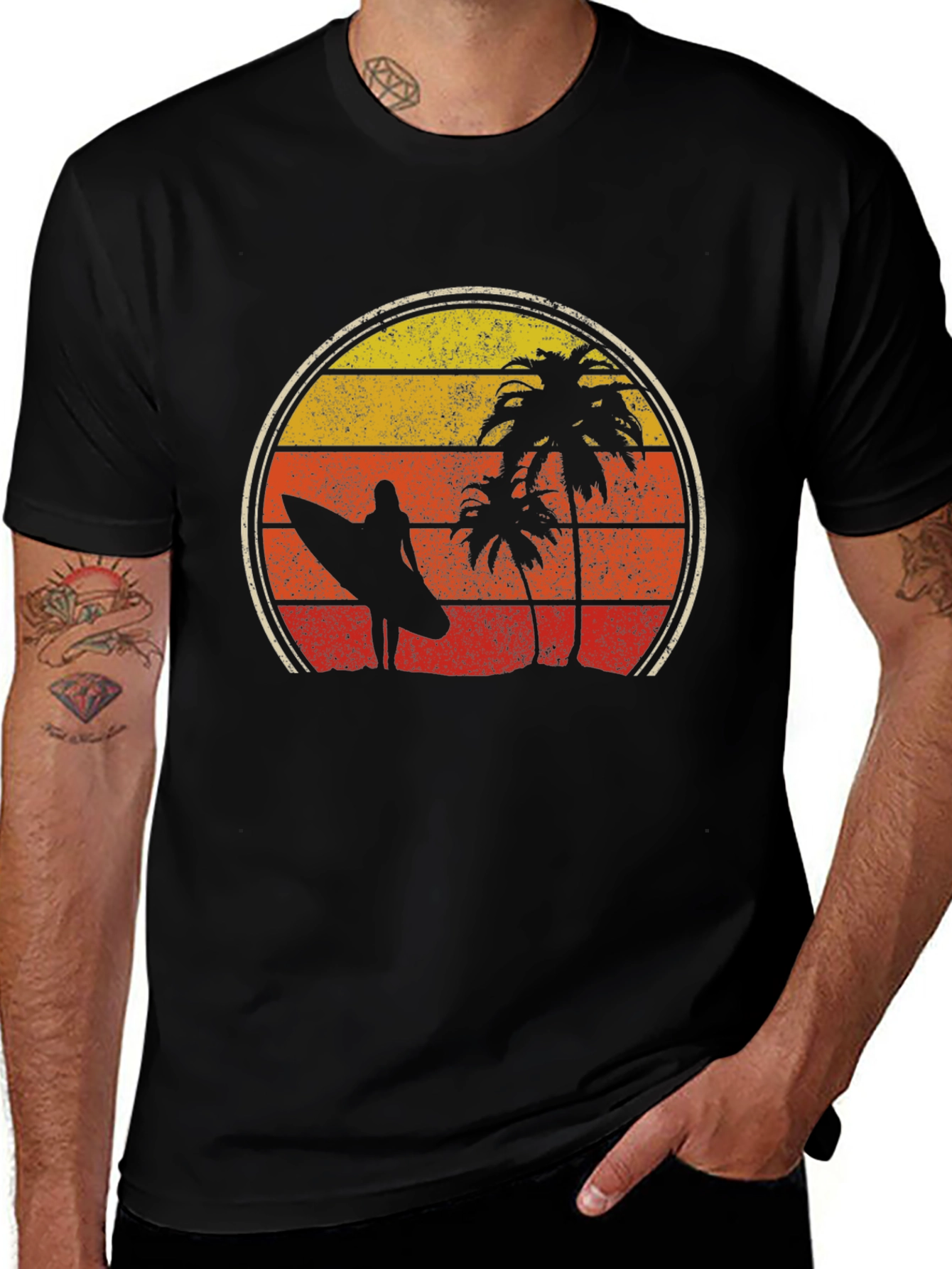 Variant 22 of Retro Sunset Beach Surfer Graphic Tee