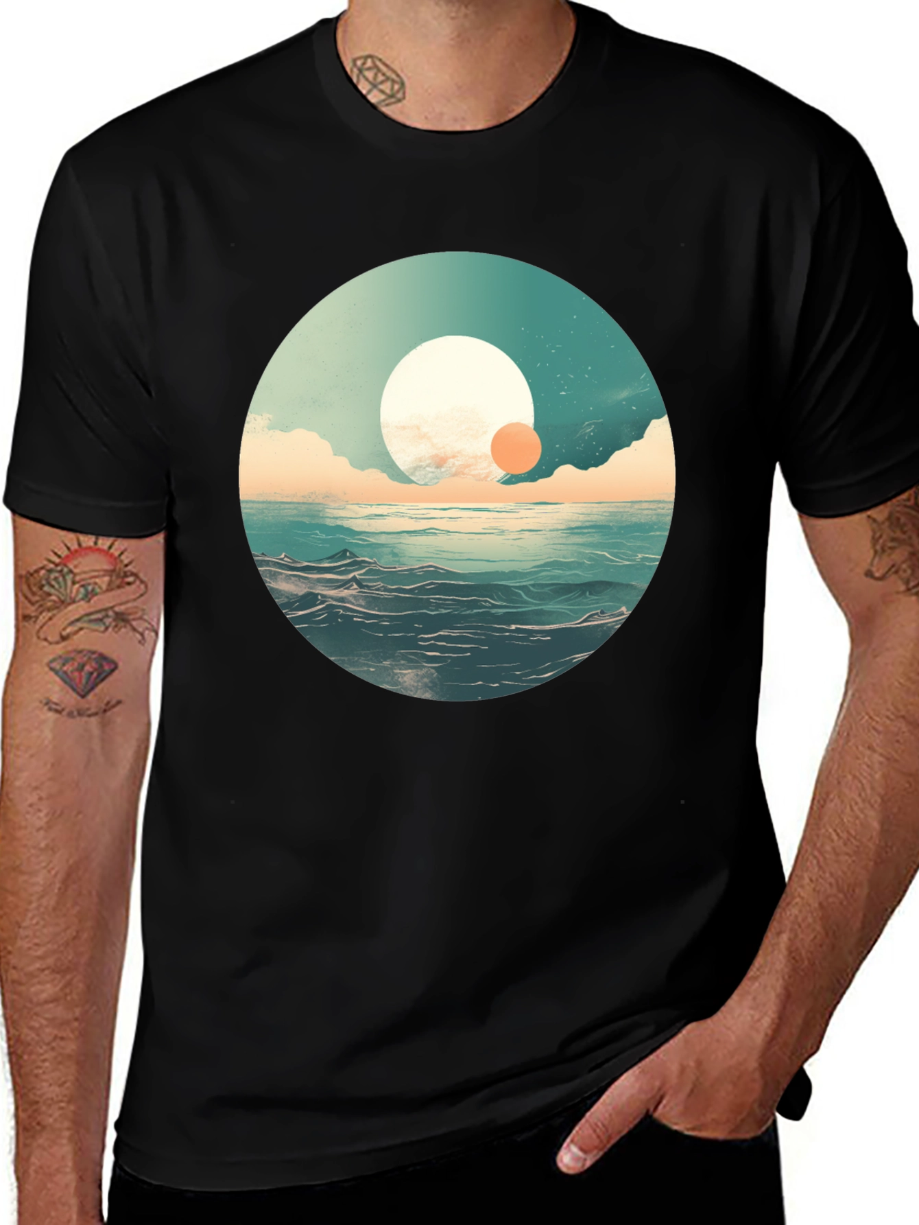Variant 26 of Ocean Sunrise Graphic Tee - Black Crew Neck