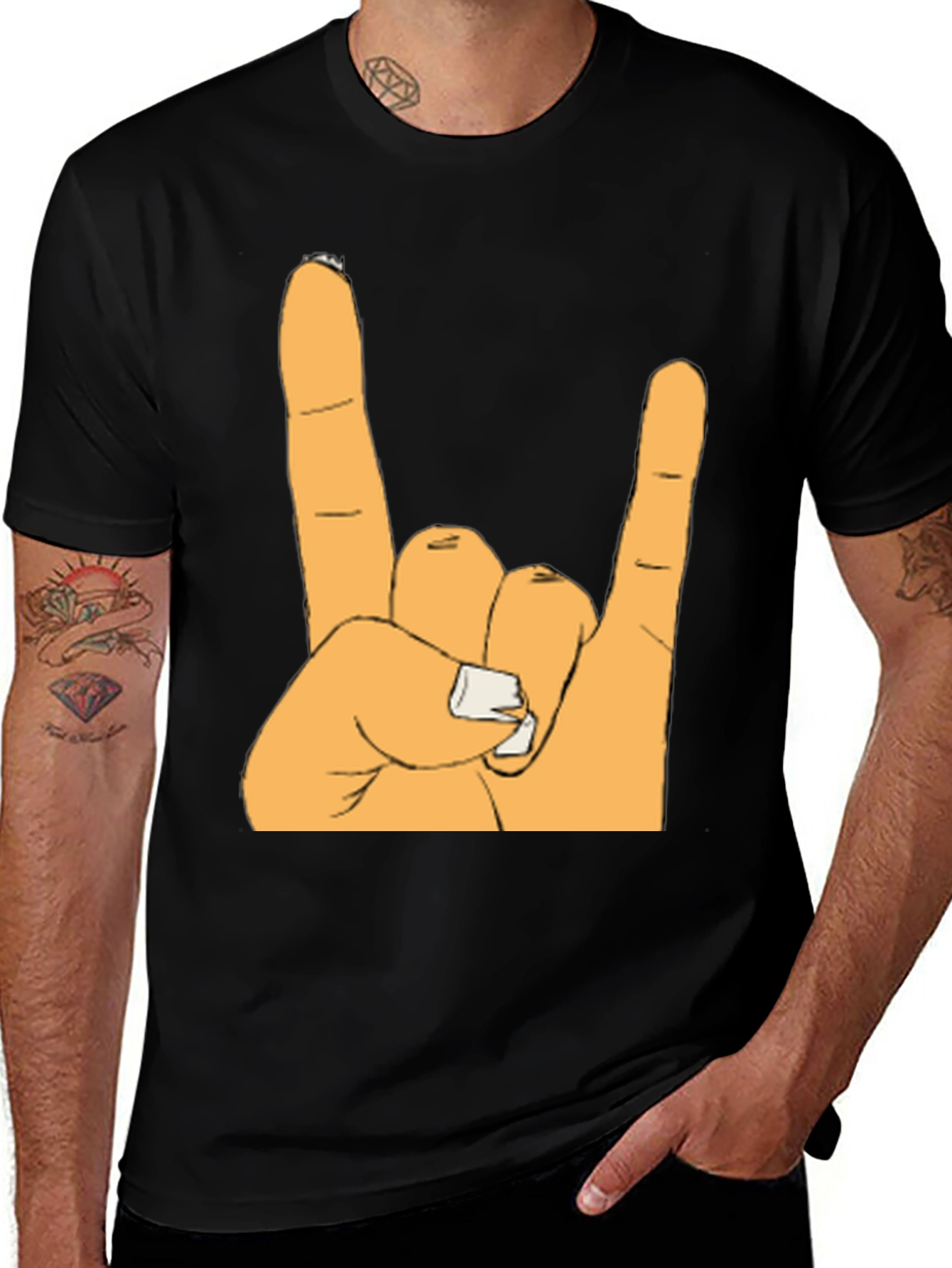 Variant 5 of Rock On Hand Gesture Graphic Tee - Black
