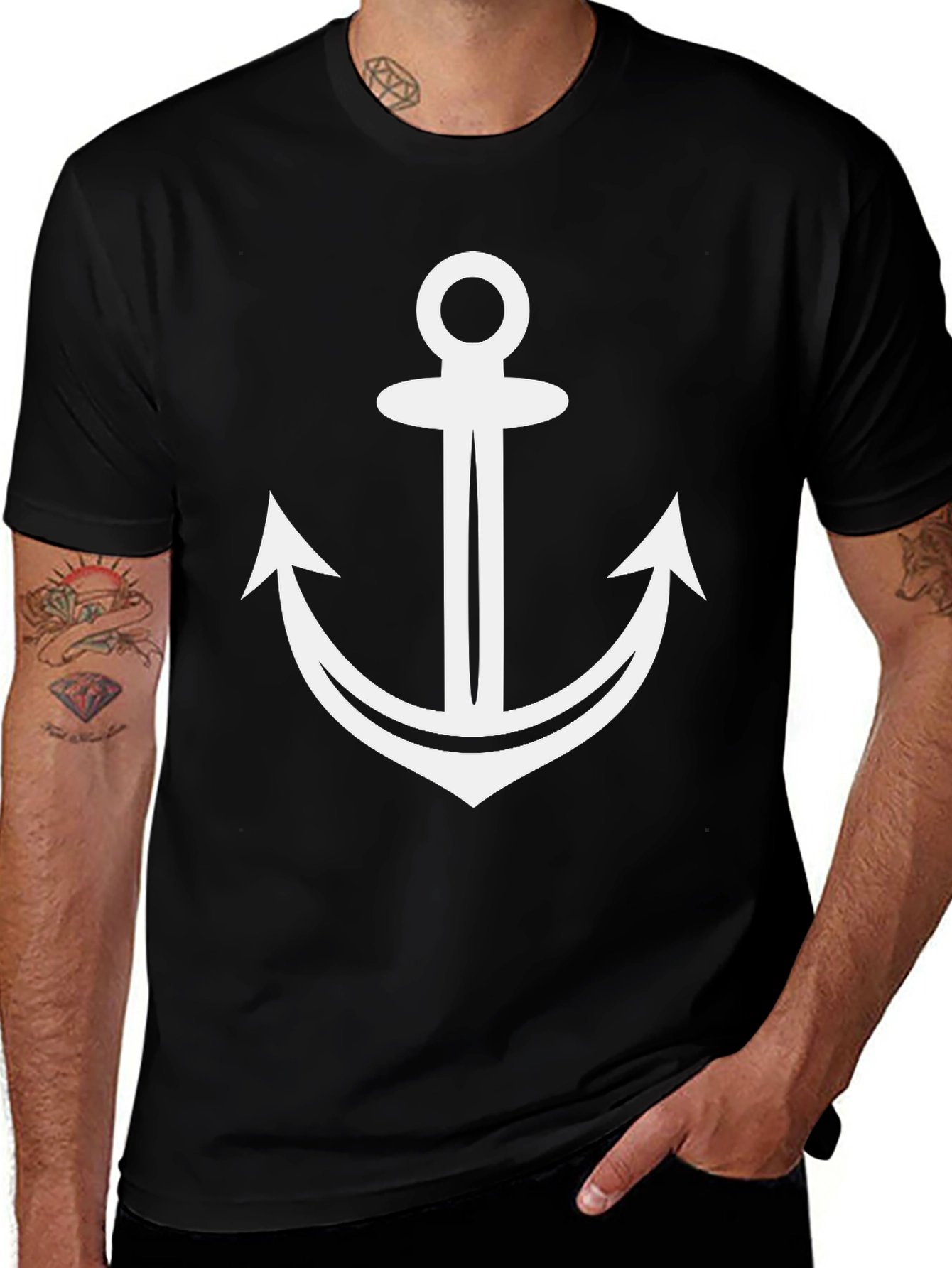 Variant 7 of Nautical Anchor Graphic Tee - Black Cotton T-Shirt