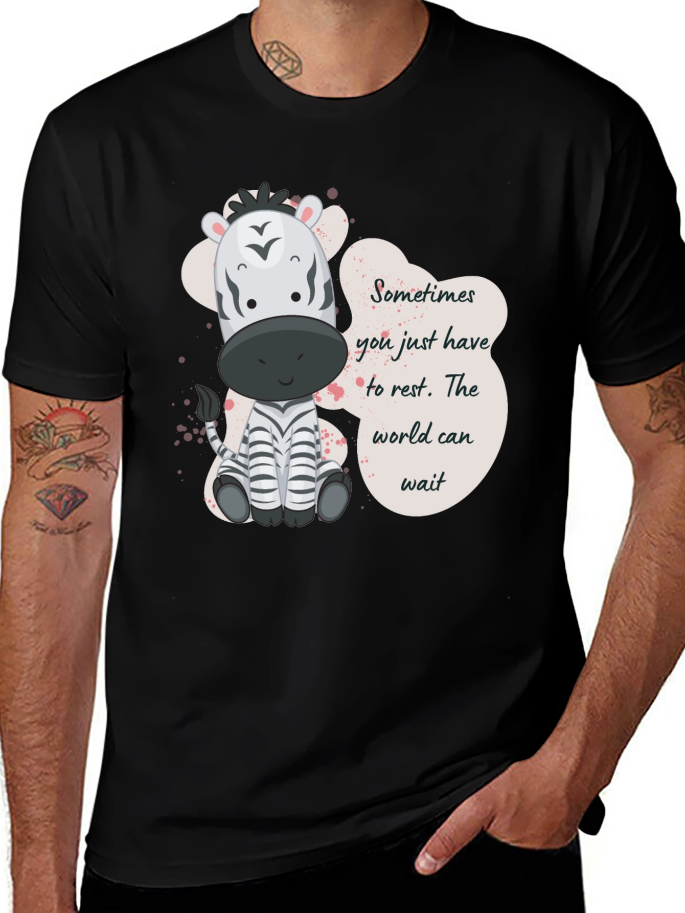 Variant 2 of Zebra Rest T-Shirt - Relax, The World Can Wait