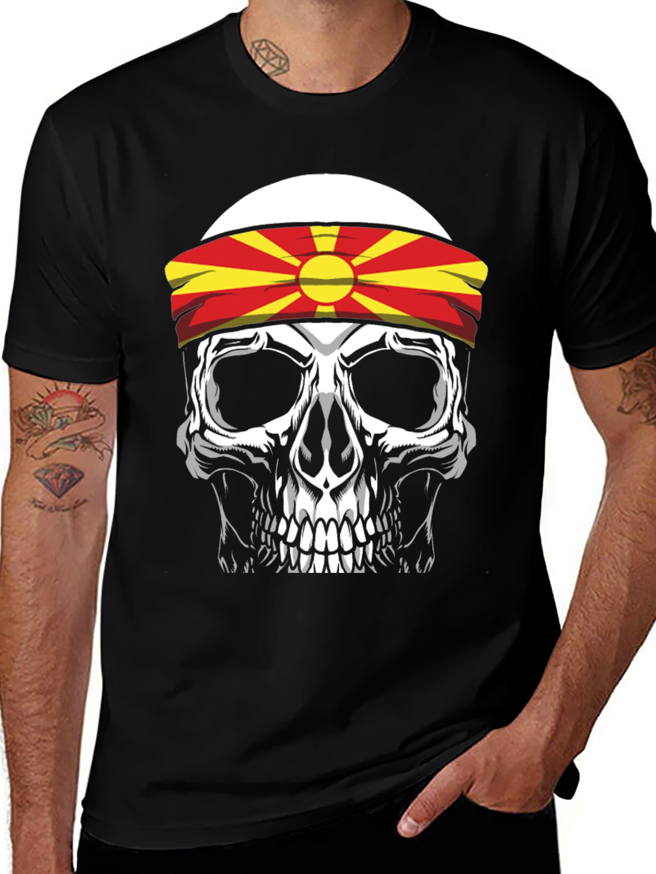 Skull with Macedonia Flag Headband T-Shirt