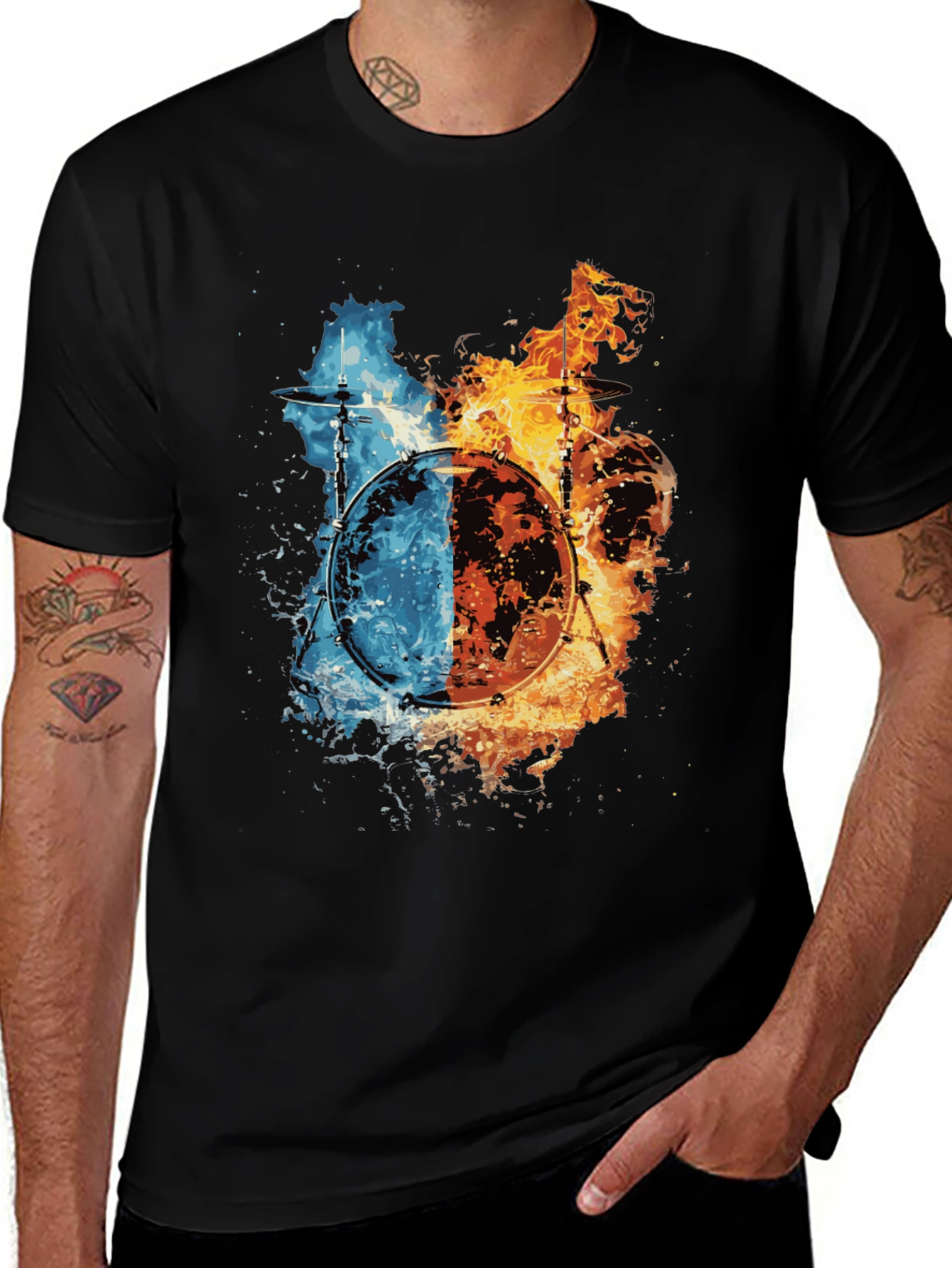 Variant 14 of Fire and Ice Drum Set Graphic Tee
