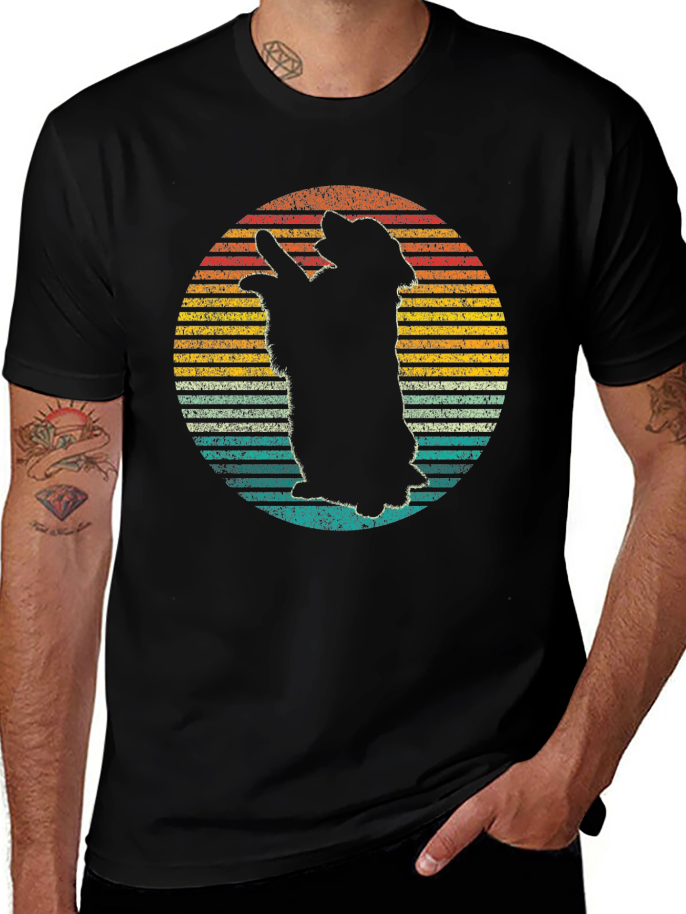 Variant 4 of Retro Sunset Silhouetted Dog T-Shirt