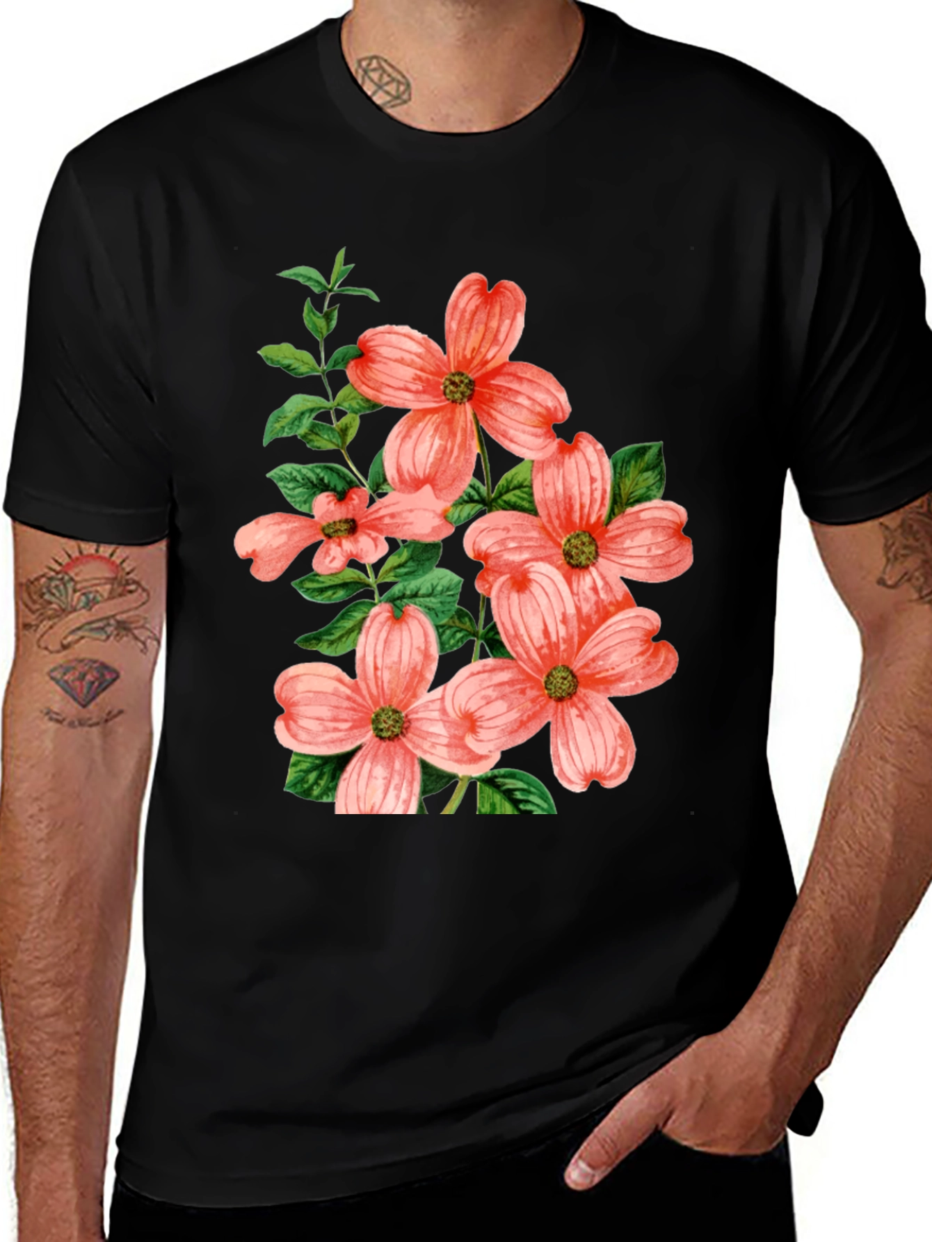 Variant 6 of Floral Print Black T-Shirt