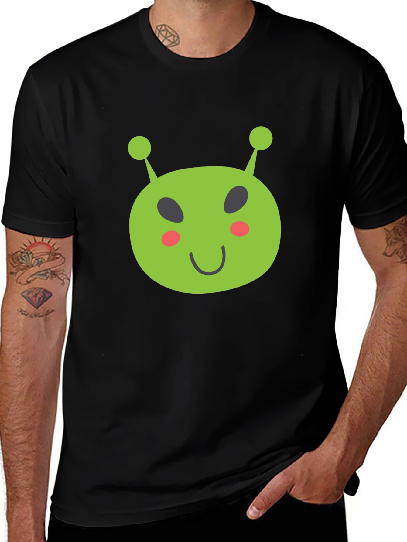Variant 10 of Fun Alien Graphic Tee - Black Cotton T-Shirt
