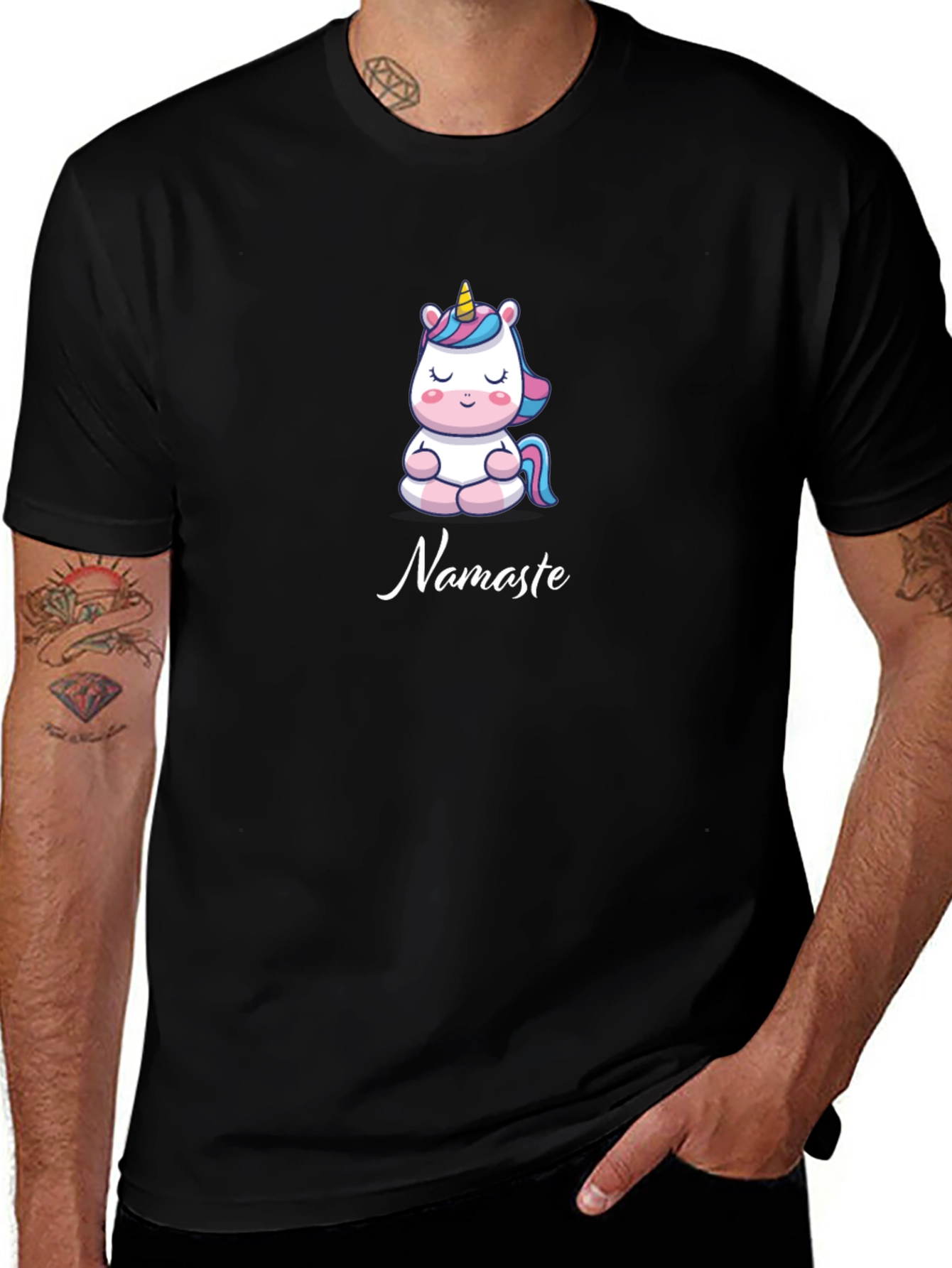 Variant 30 of Yoga Unicorn Namaste Graphic Tee - Black