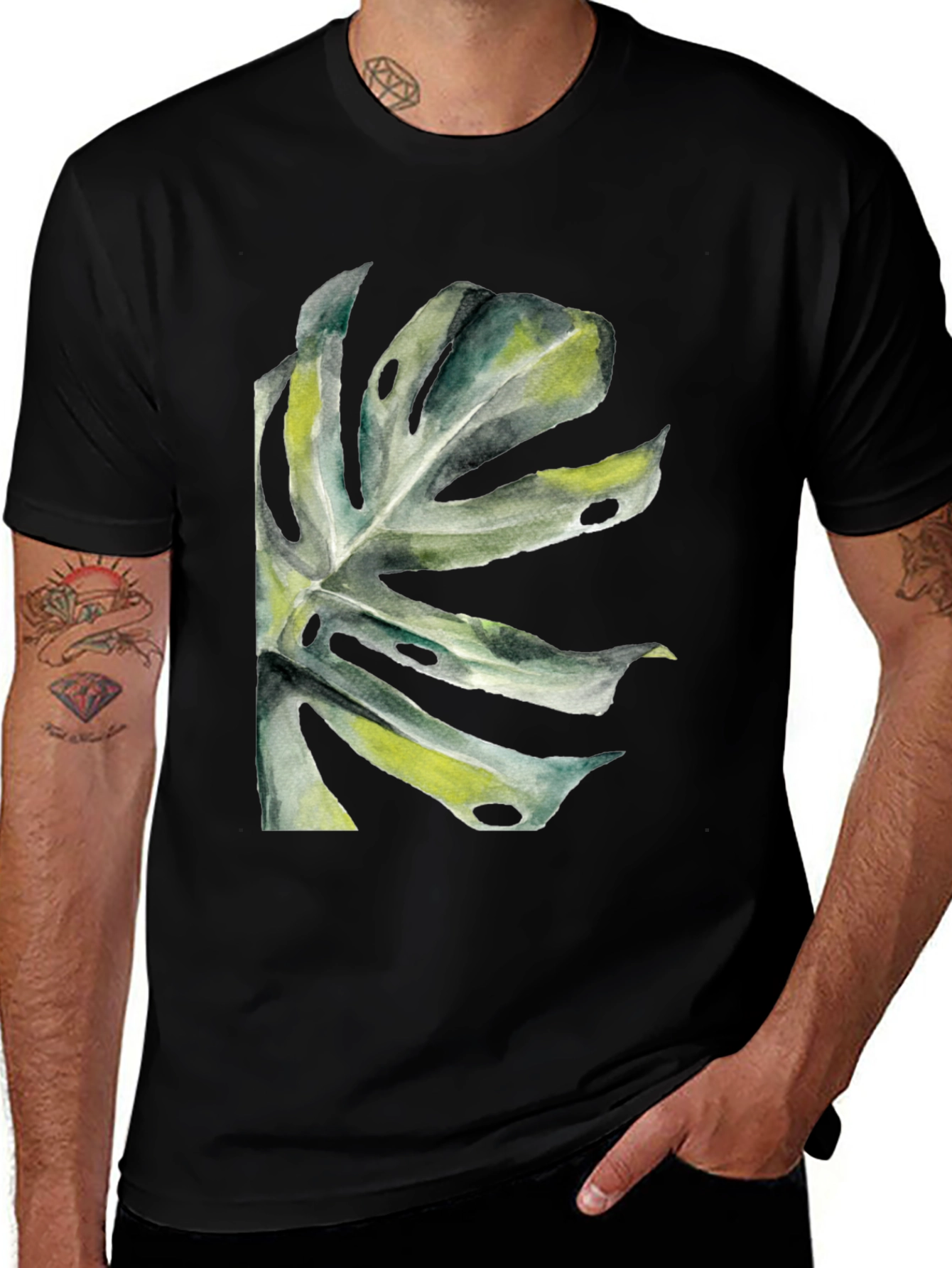 Variant 5 of Tropical Leaf Graphic T-Shirt - Black