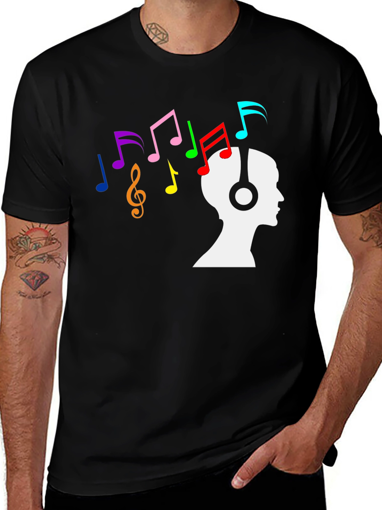 Variant 23 of Music Lover T-Shirt - Colorful Notes & Headphones