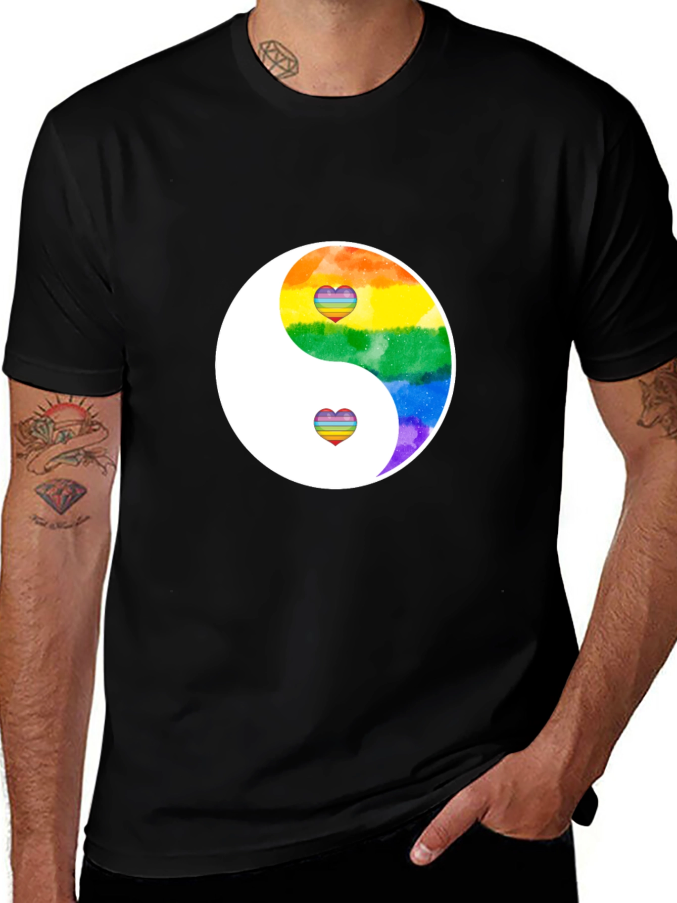 Variant 2 of Rainbow Yin Yang Heart Graphic T-Shirt