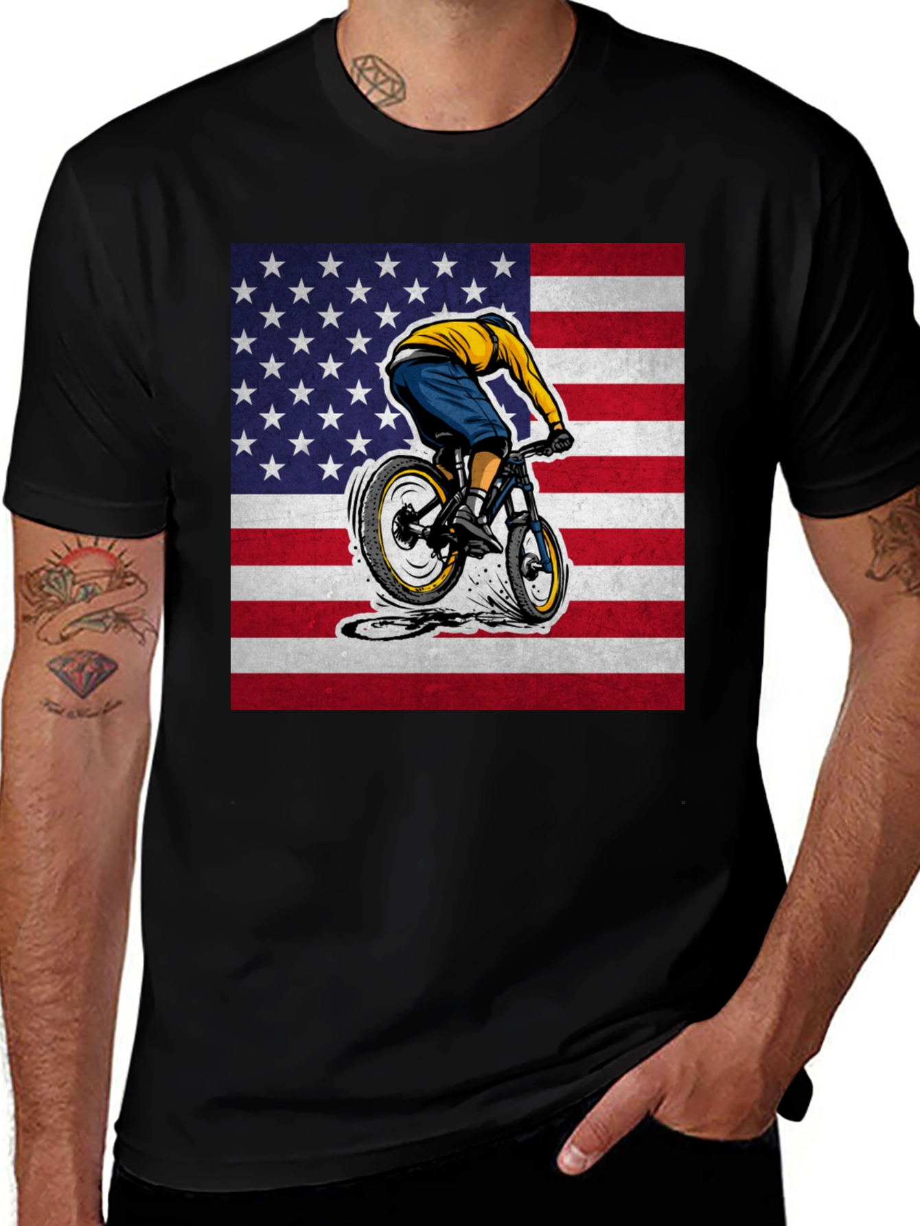 Variant 22 of Mountain Biker USA Flag Graphic T-Shirt